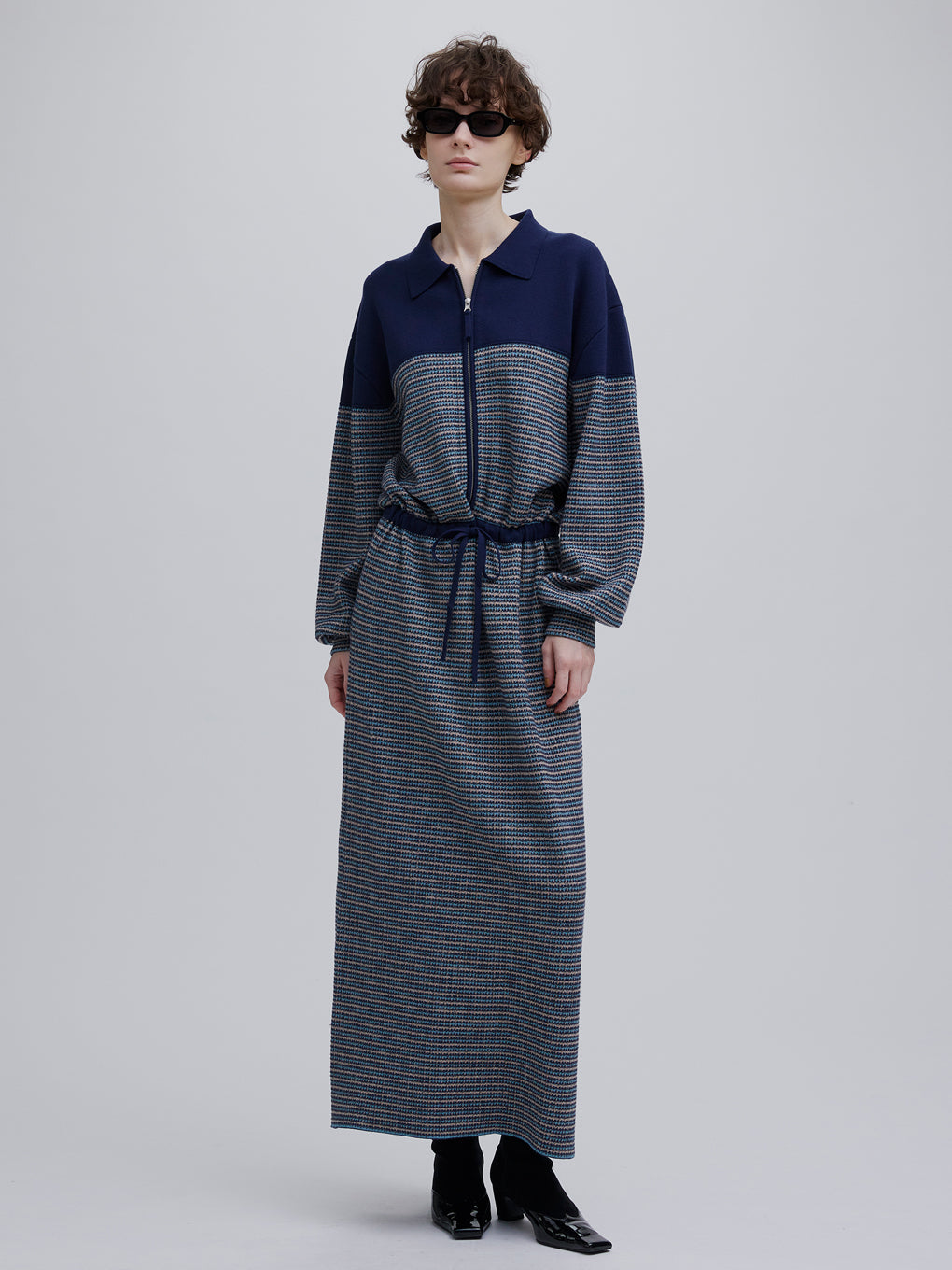 JERSEY LIKE CHECK KNIT DRESS