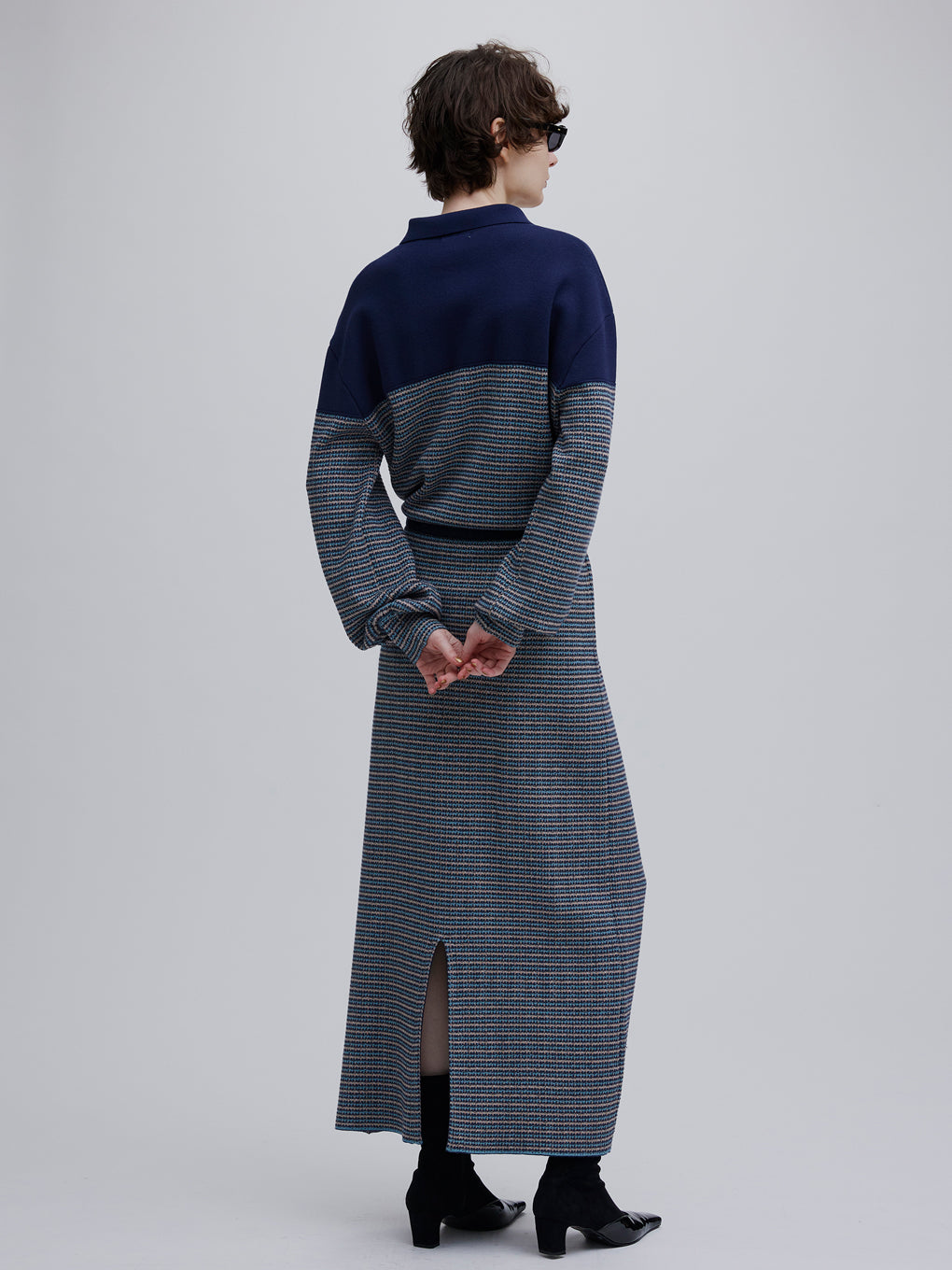 JERSEY LIKE CHECK KNIT DRESS
