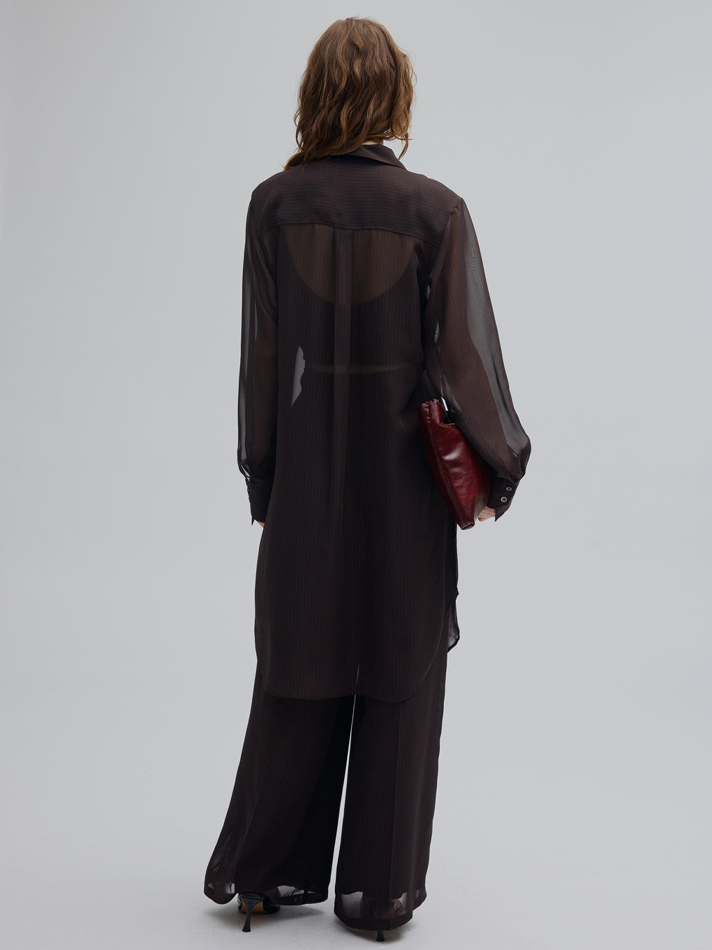 SHEER STRIPE TUCK PANTS