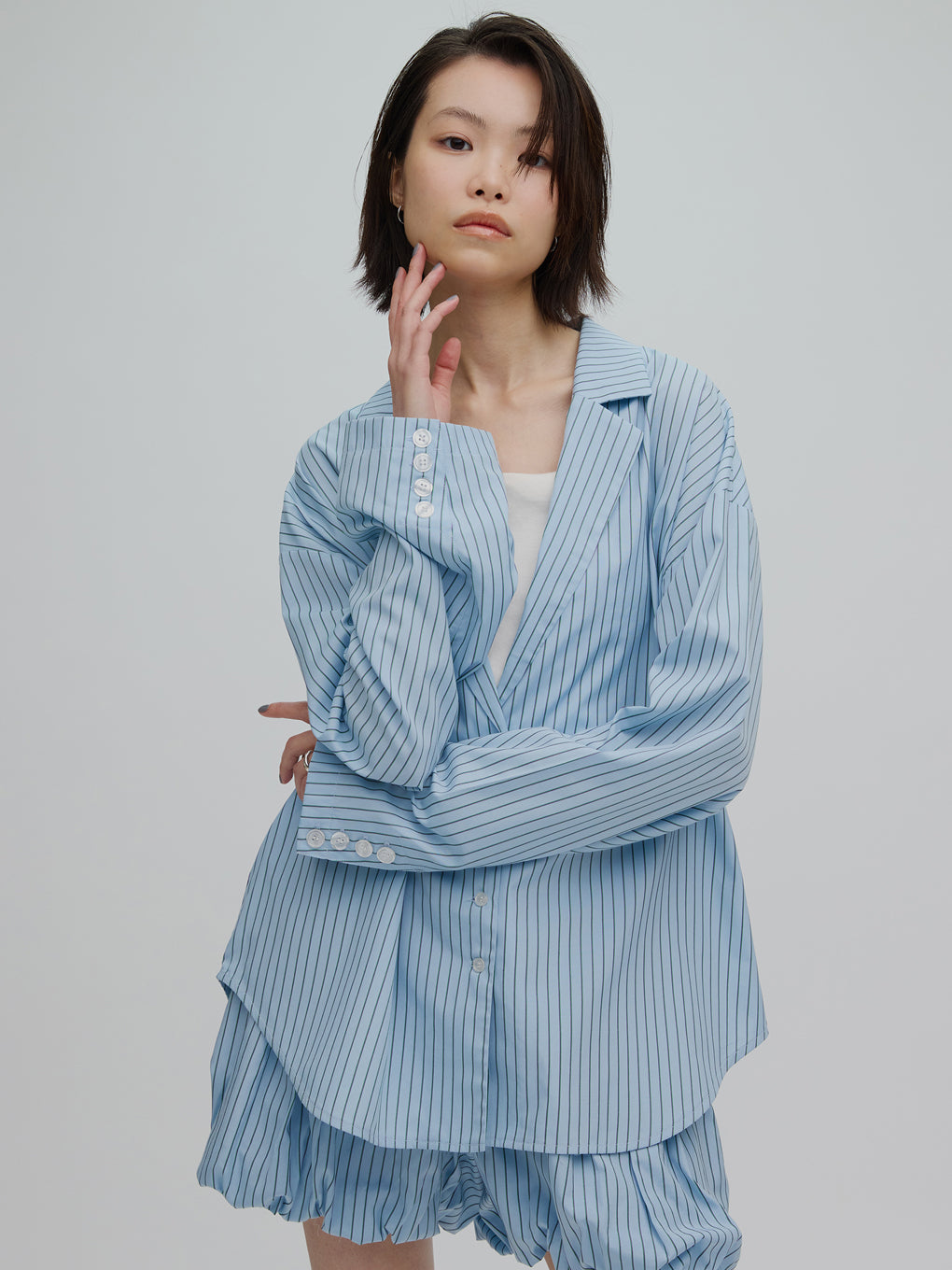 PINSTRIPE JACKET DETAIL SHIRT