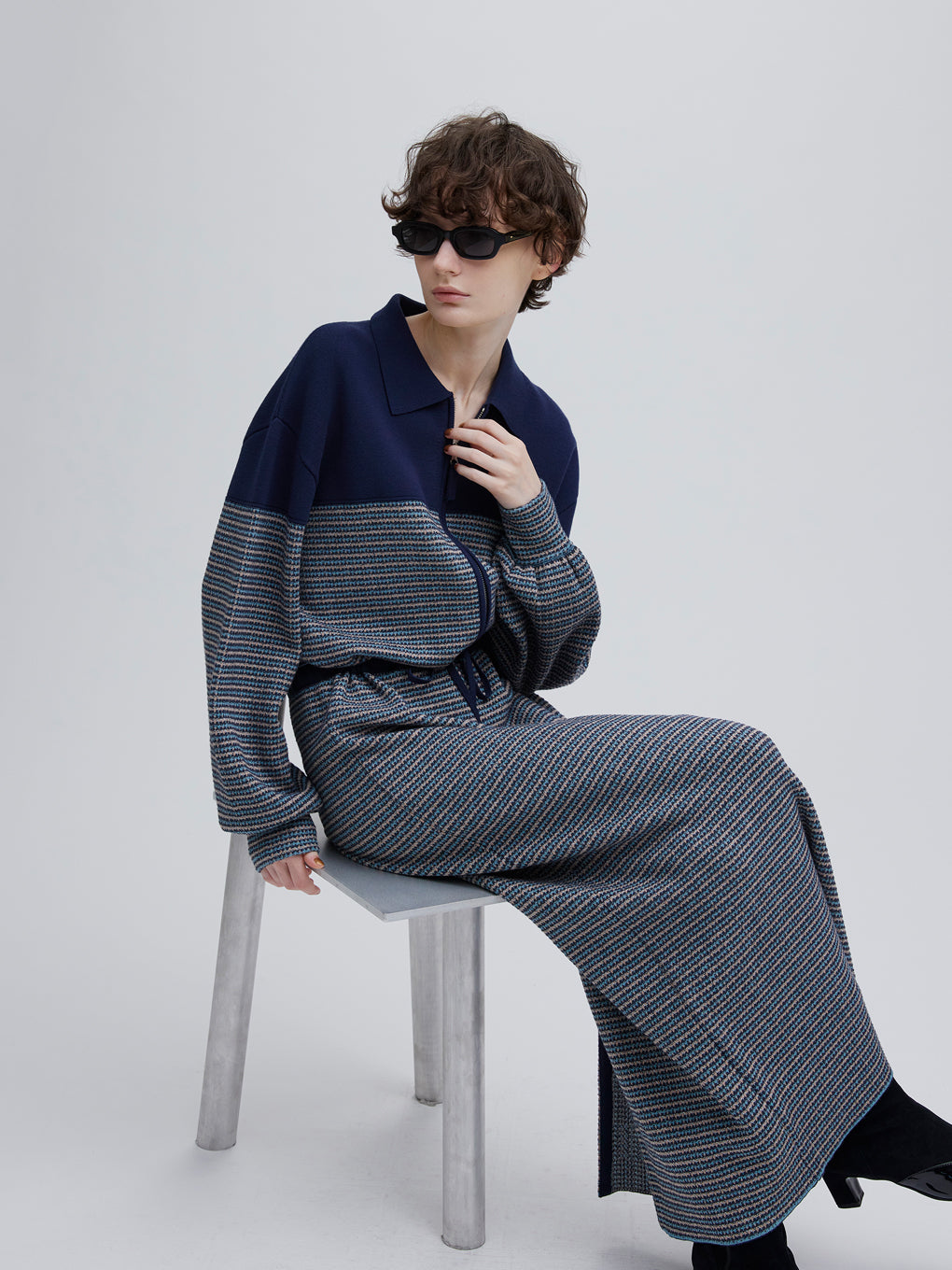 JERSEY LIKE CHECK KNIT DRESS