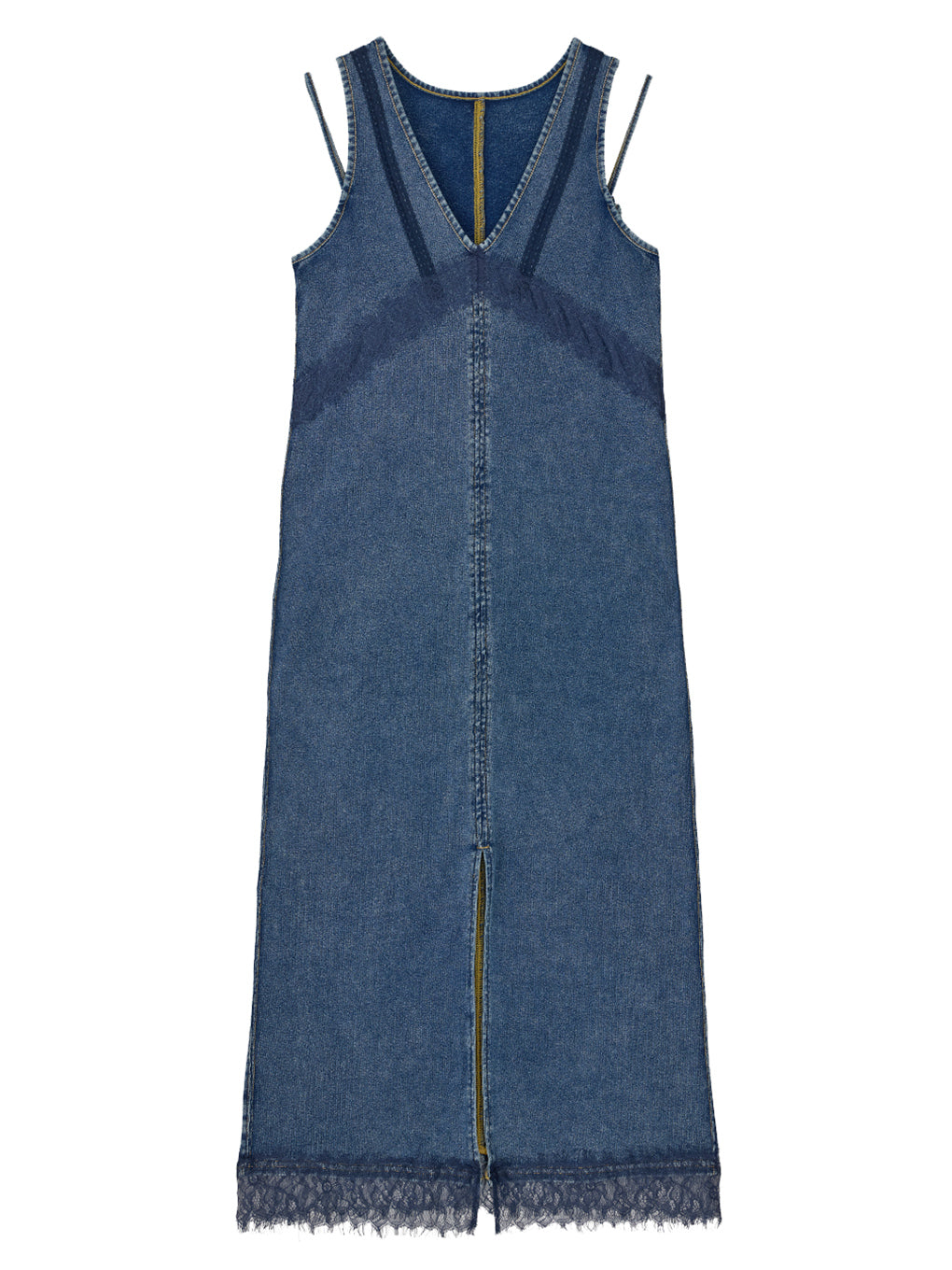 MEDI 2WAY DENIM LIKE LACE DOCKING DRESS