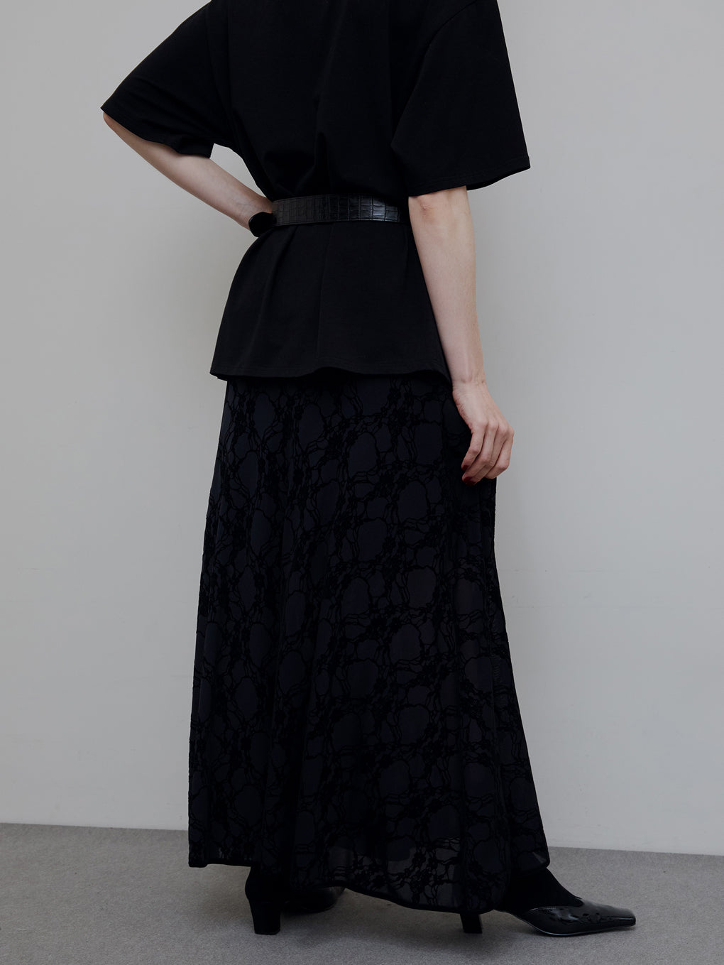 SHEER FLOCKY SEMI FLARE SKIRT