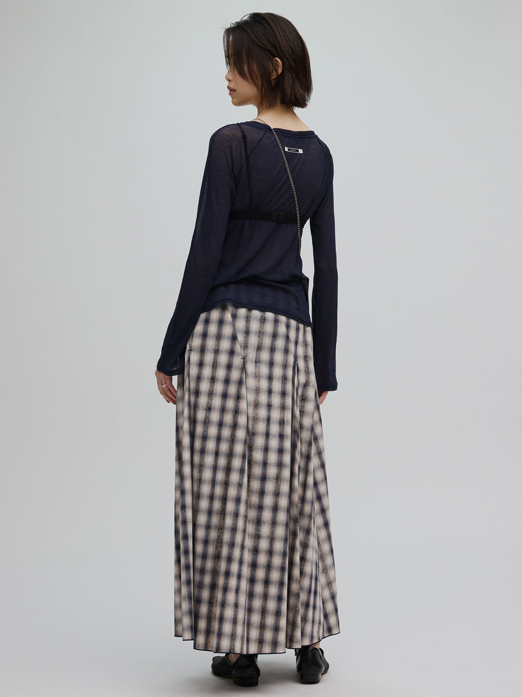 UNEVEN CHECK SPIRAL SKIRT