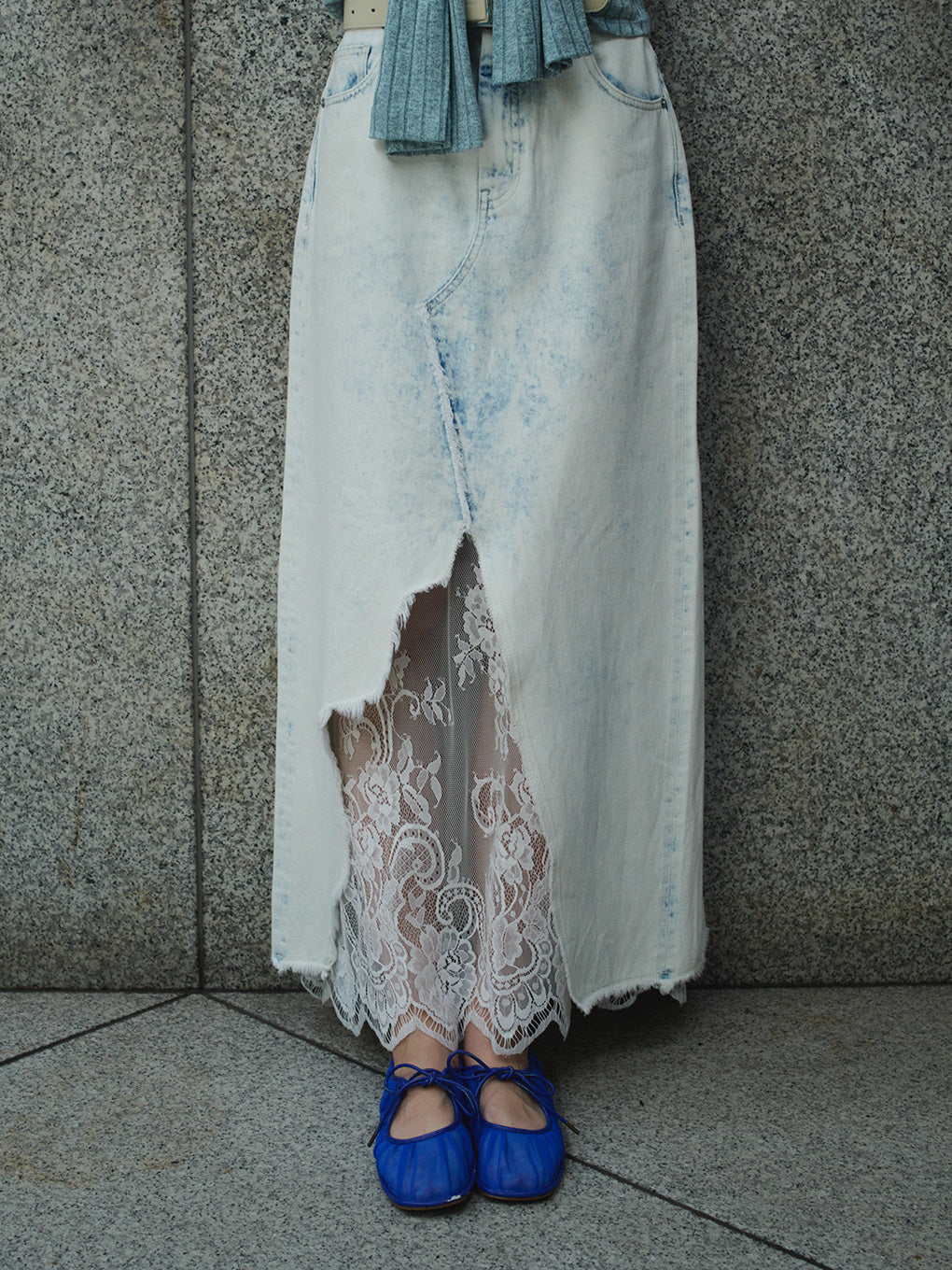 REMAKE LIKE DENIM LACE LAYERED SKIRT