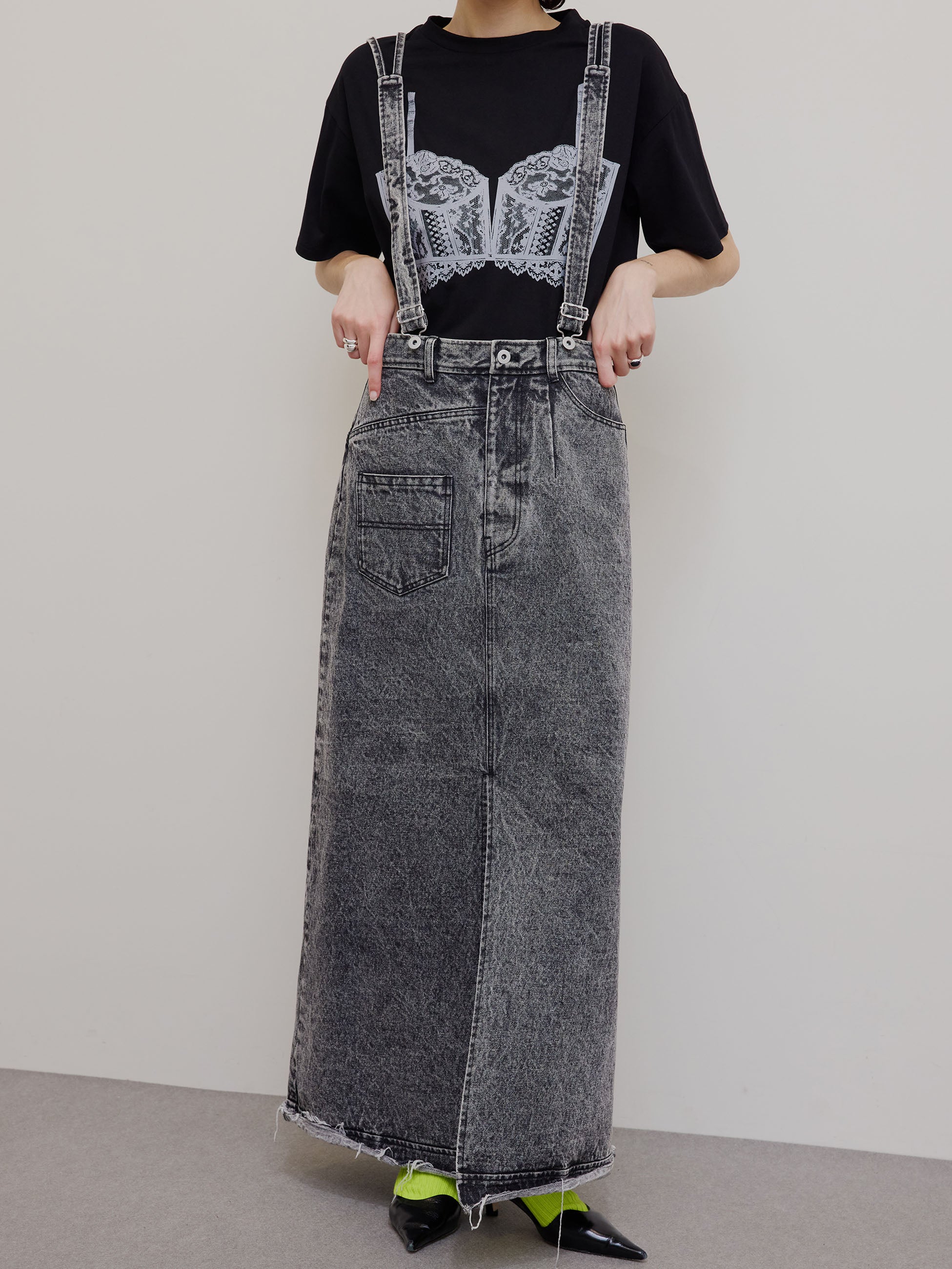 MEDI INVERT SUSPENDER DENIM SKIRT