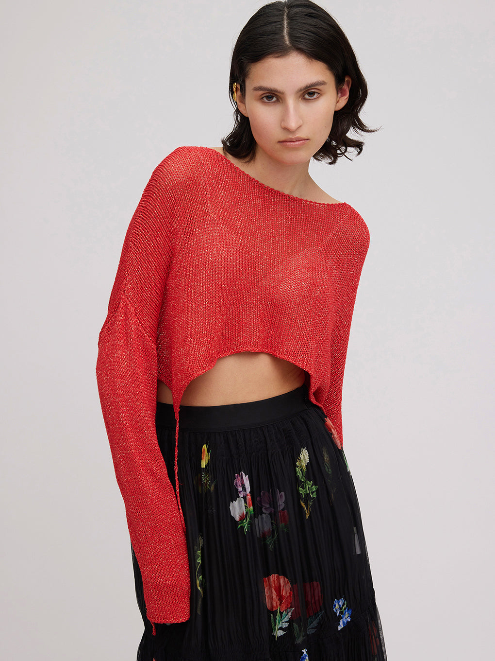 SHINY LOOSE KNIT SHORT TOP 