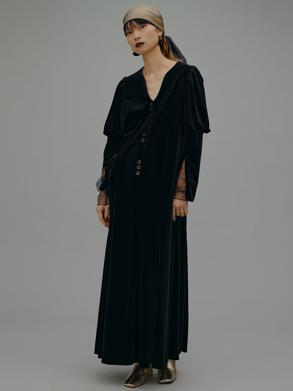 完売商品 ameri SOUFFLE SLEEVE 心細く VELOUR DRESS 