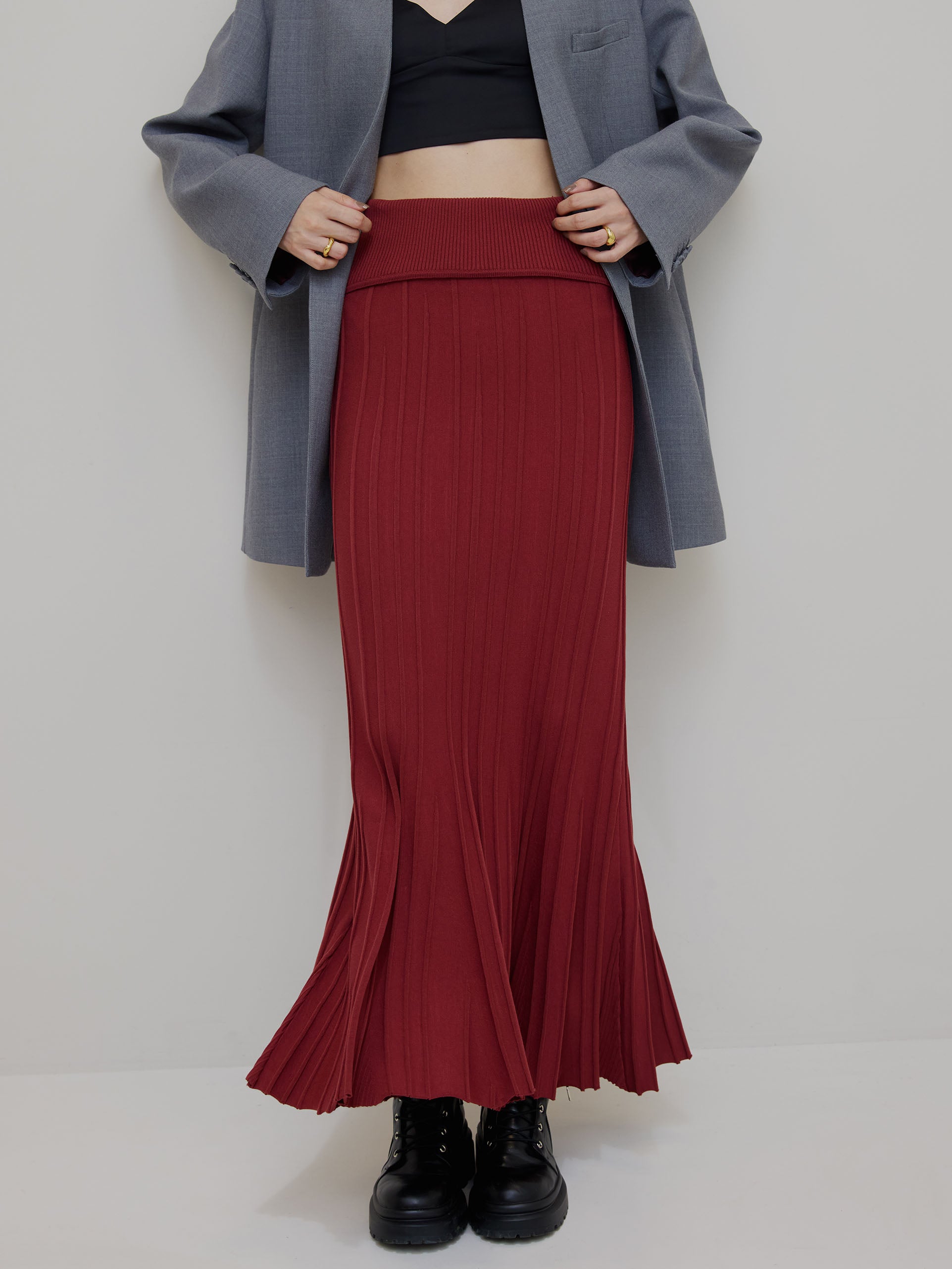 PLEATS CORSET KNIT SKIRT