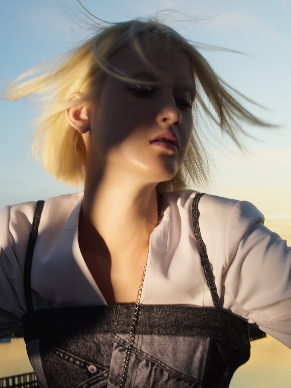 DENIM PATCHWORK PRINT BUSTIER