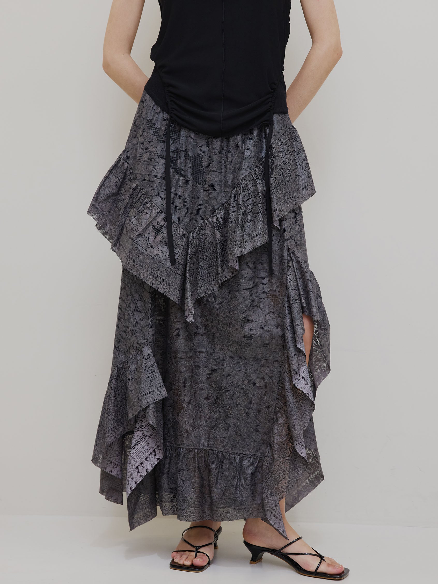 MEDI TROMPE L’OEIL RUFFLE SLIT SKIRT