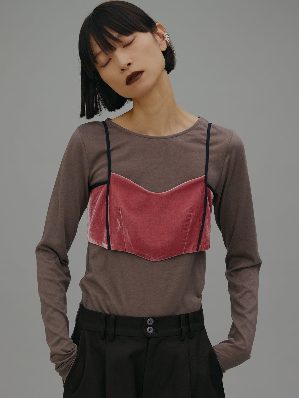 VELOUR BRA SET CUT TOP 