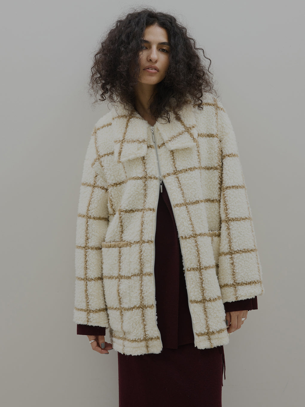 UND WINDOWPANE ZIPUP MIDI COAT