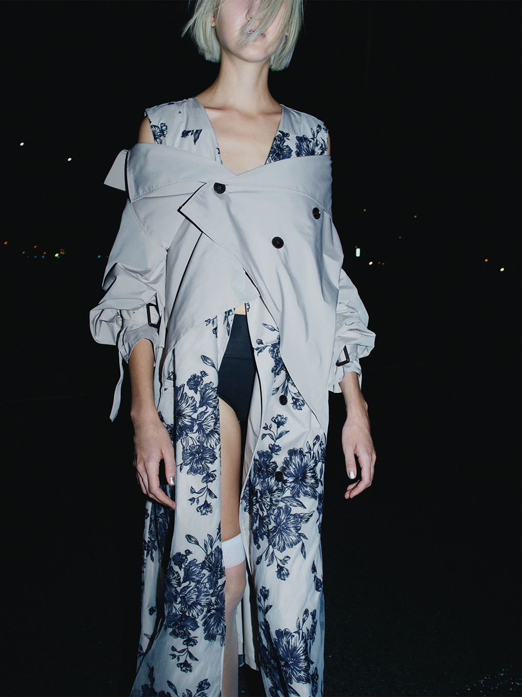 3WAY TULLE EMBROIDERY DOCKING TRENCH COAT