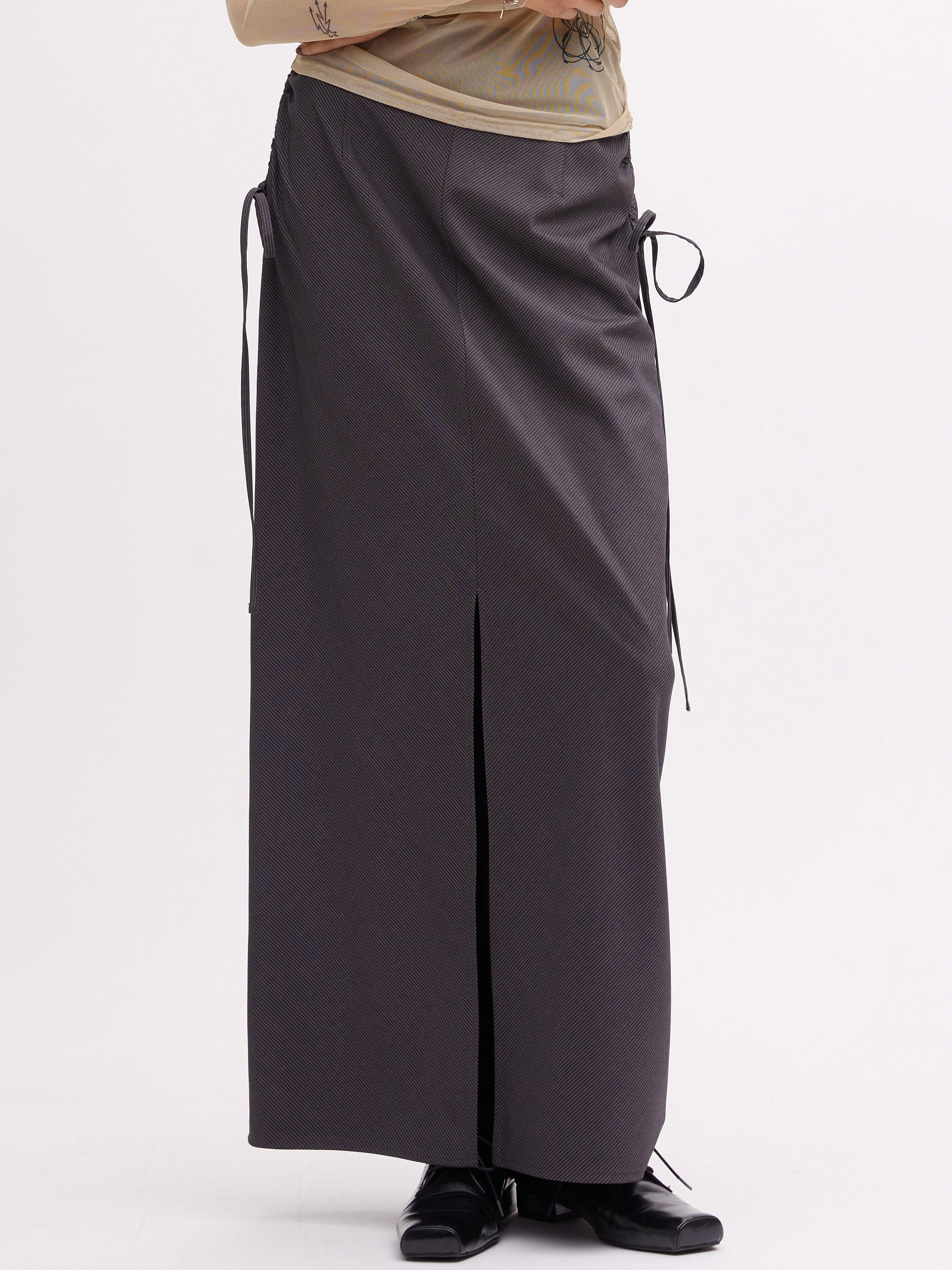 STRIPE DARWSTRING LONG SKIRT