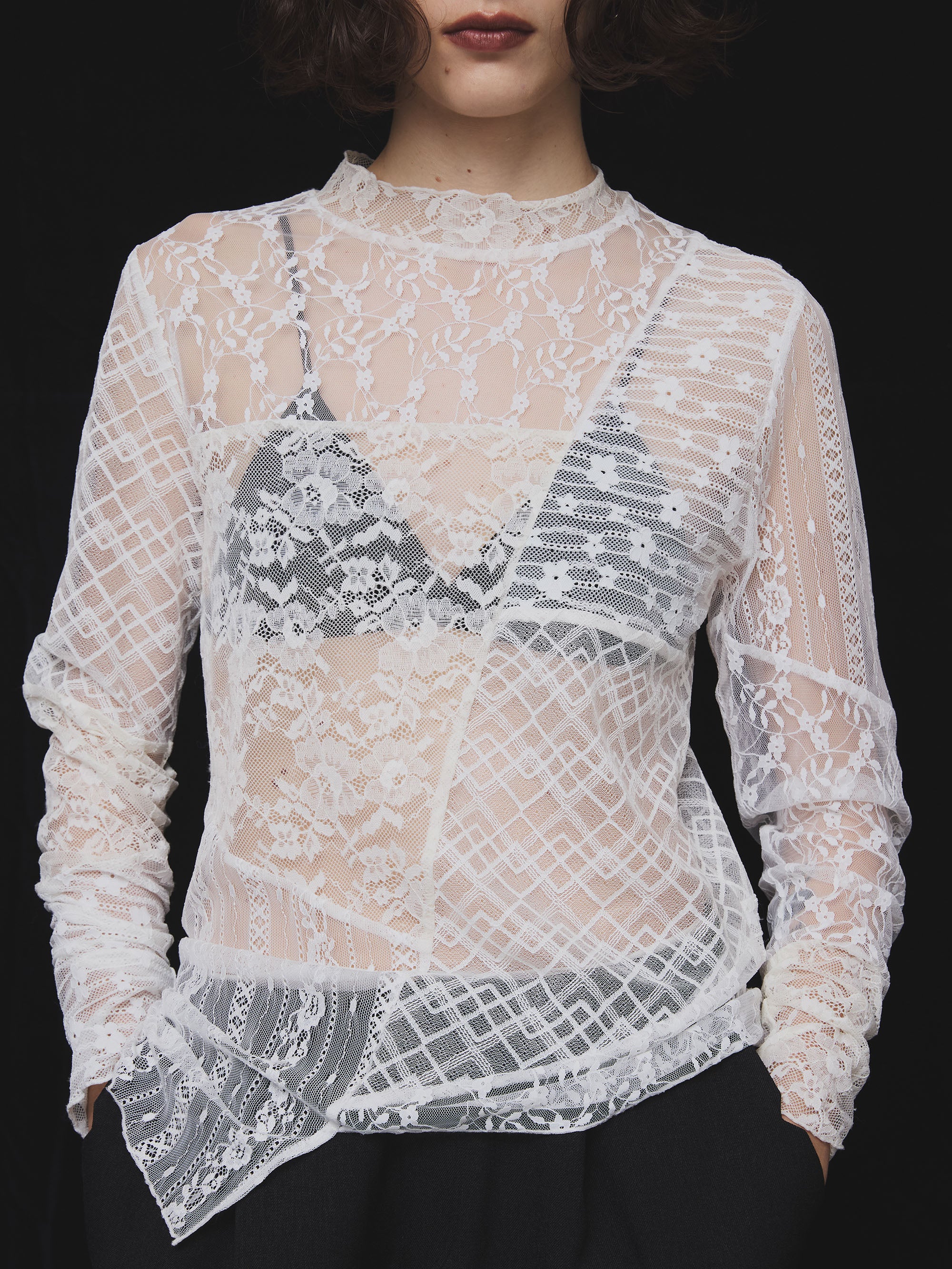 LACE PATCHWORK ASYMMETRY TOP