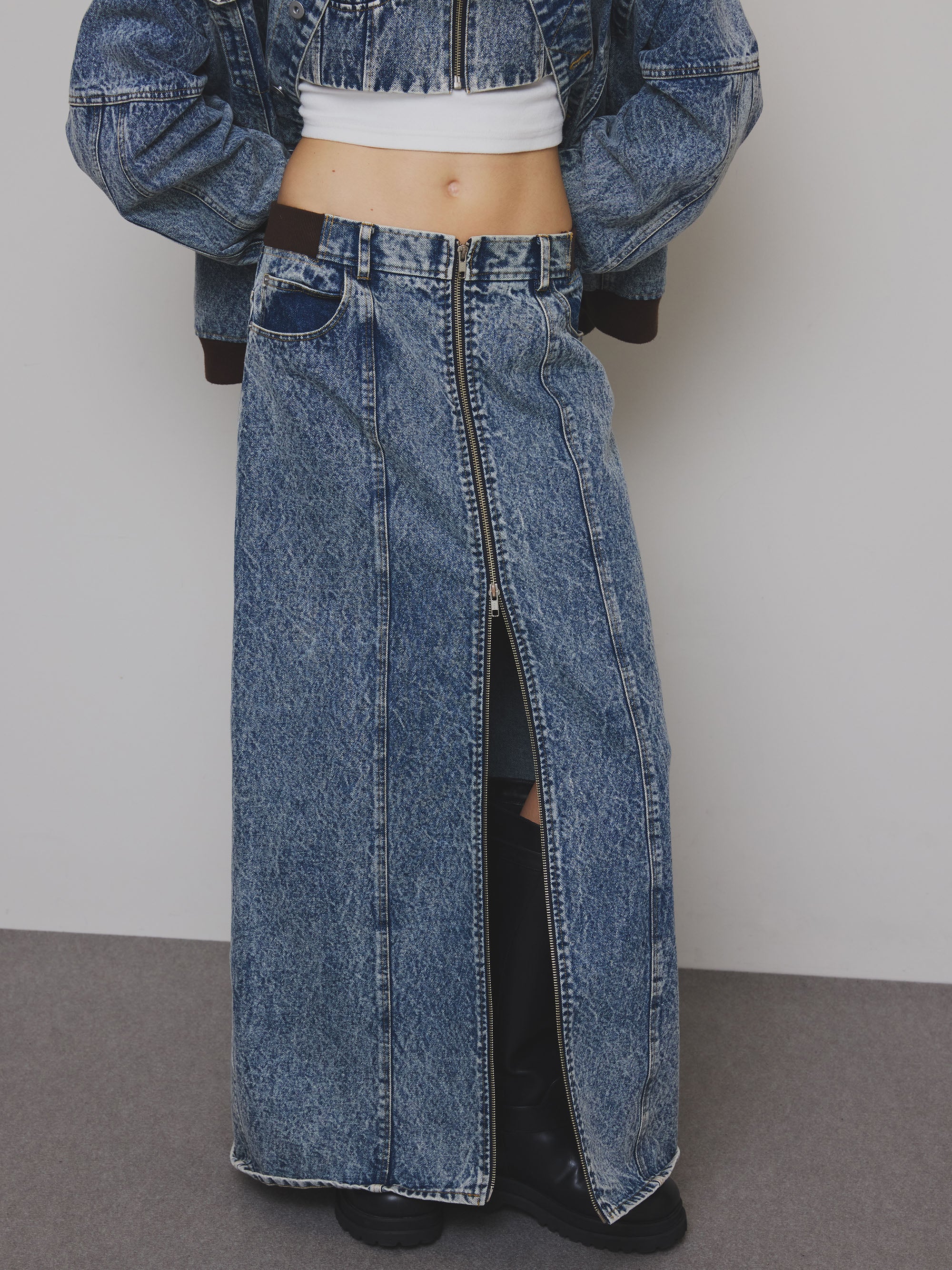 RIB MIX DENIM SKIRT