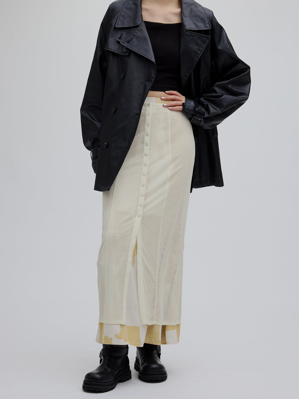 STRAIGHT SKIRT WITH SHEER RIB WAISTCLOTH