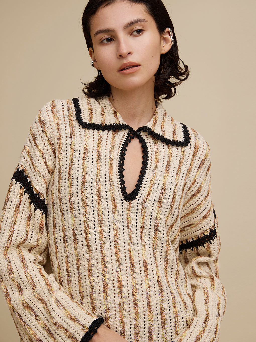 HAND STITCH STRIPE KNIT TOP 