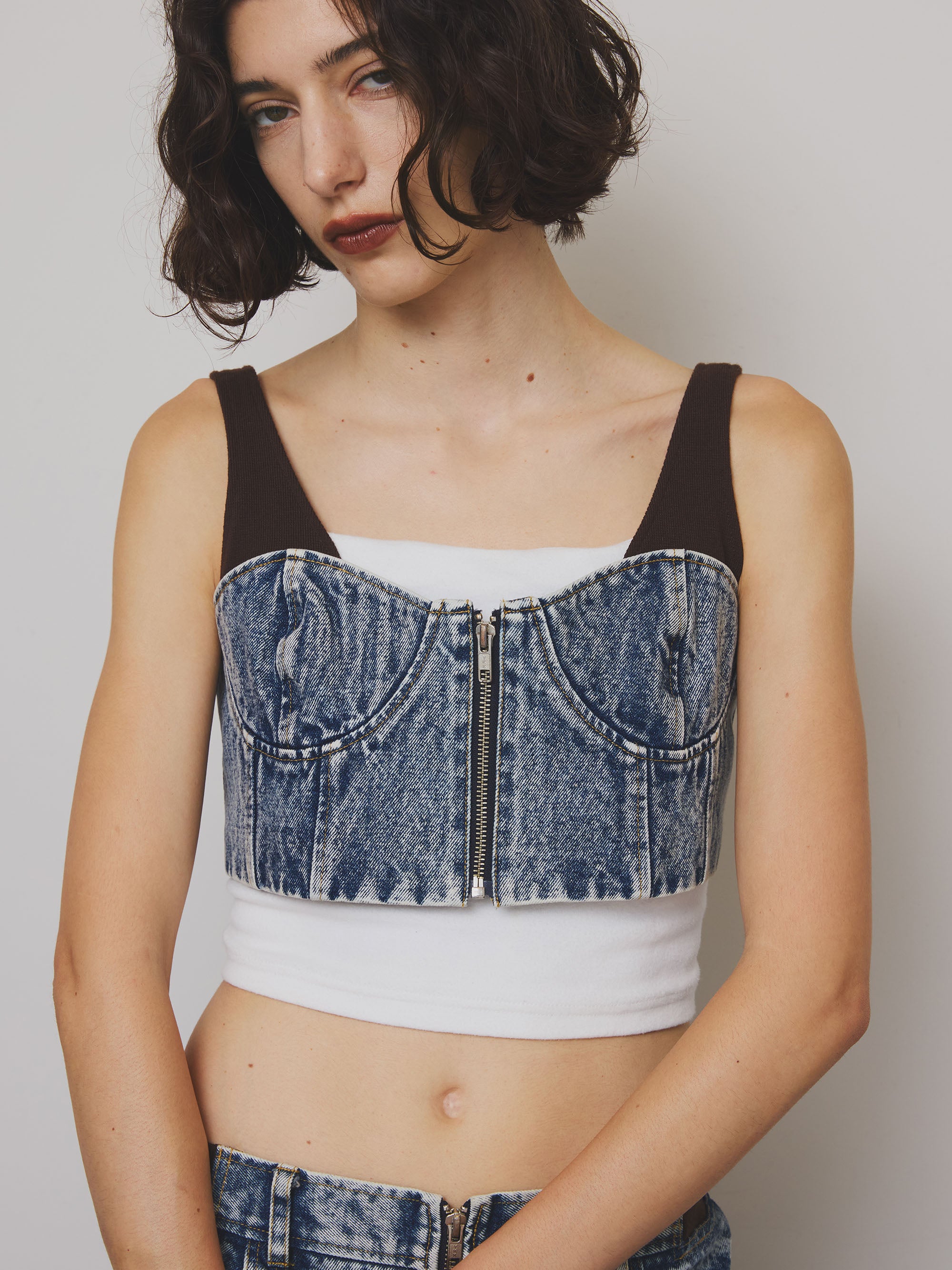 RIB MIX DENIM BUSTIER