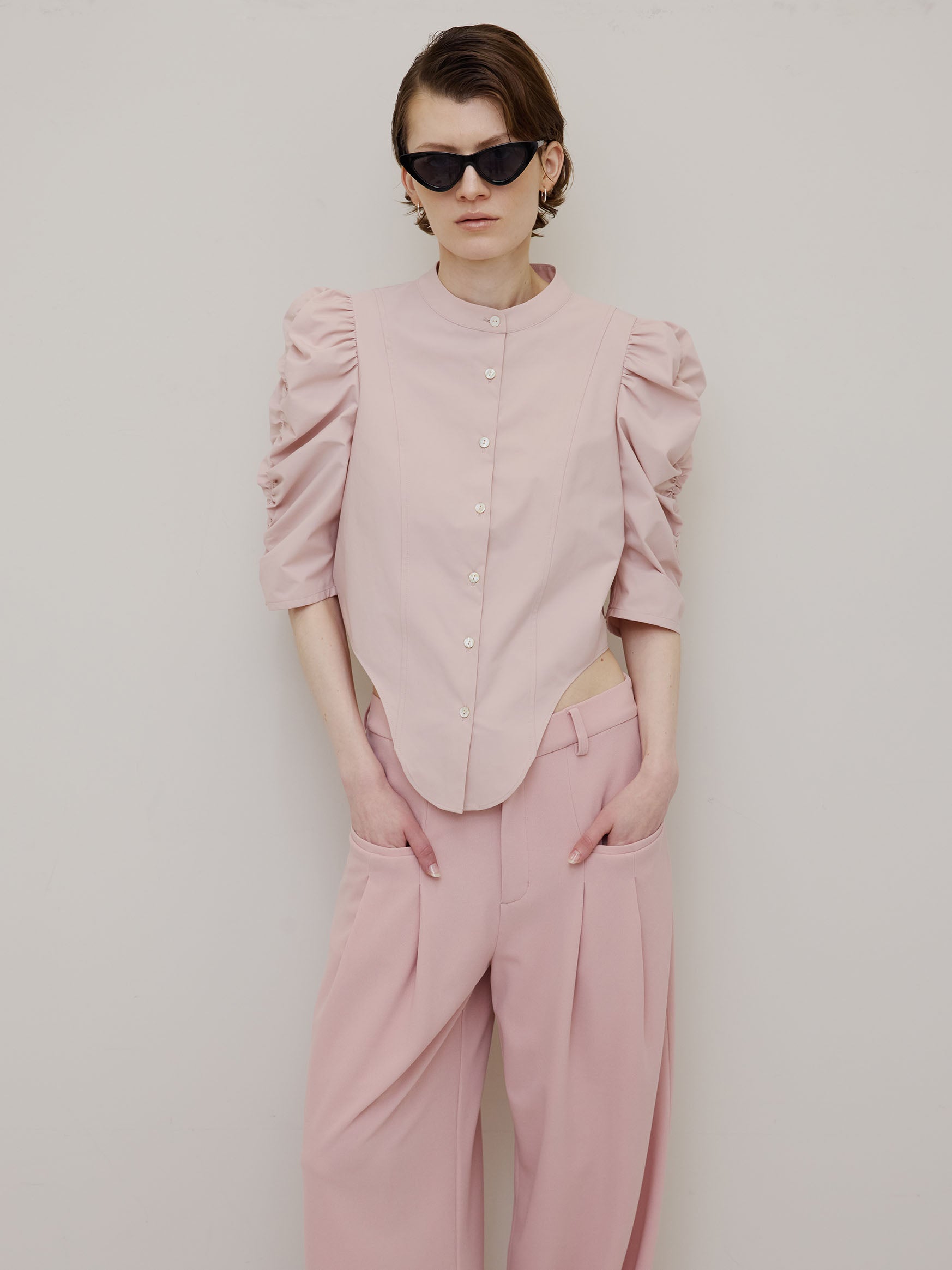 GATHER SLEEVE ROUND BLOUSE