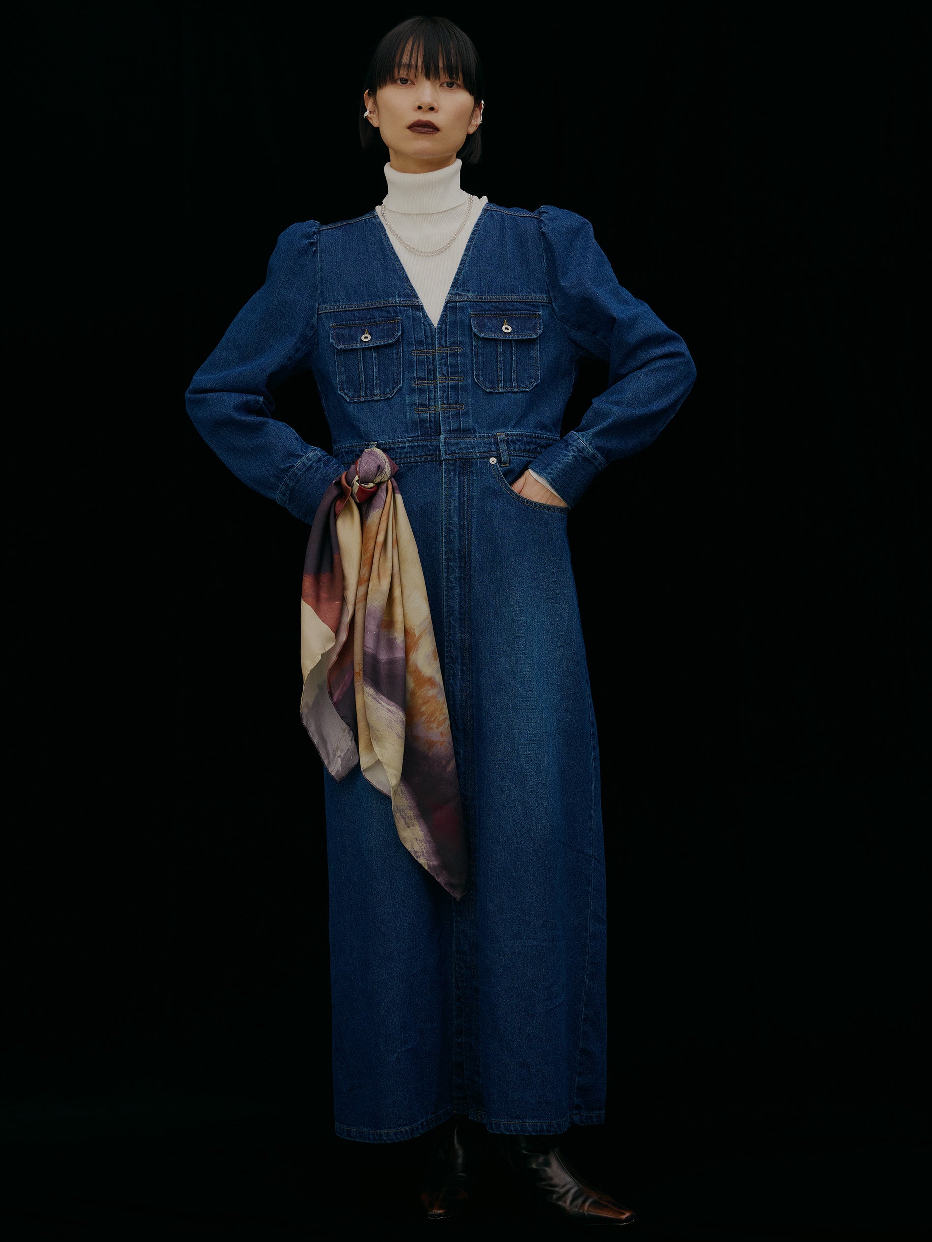 ADORABLE BACK RIBBON DENIM DRESS