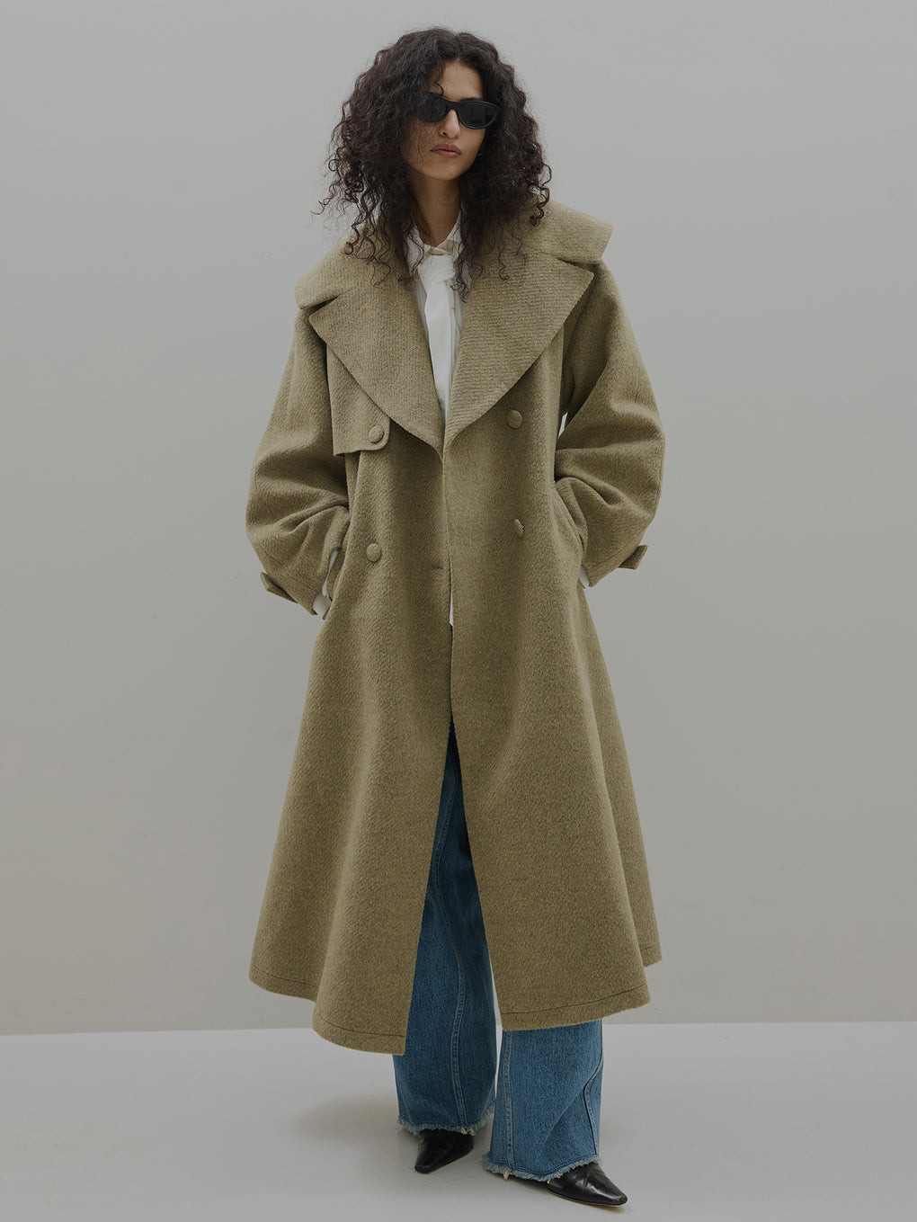 UND BIG ROUND COLLAR WOOL LONG COAT