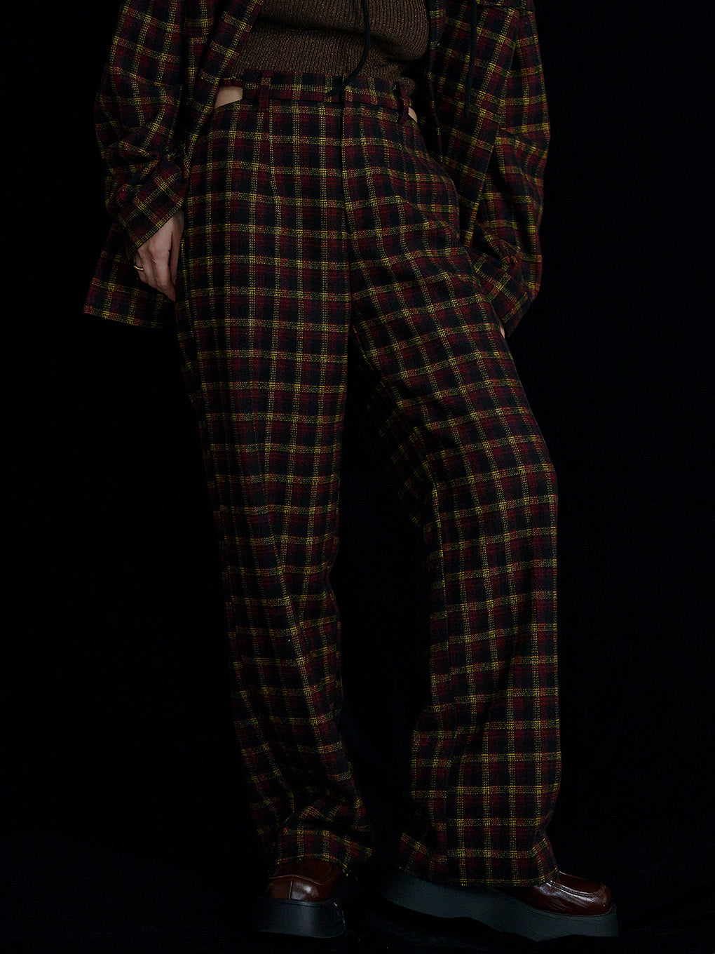 UND CHECK WOOL STRAIGHT PANTS