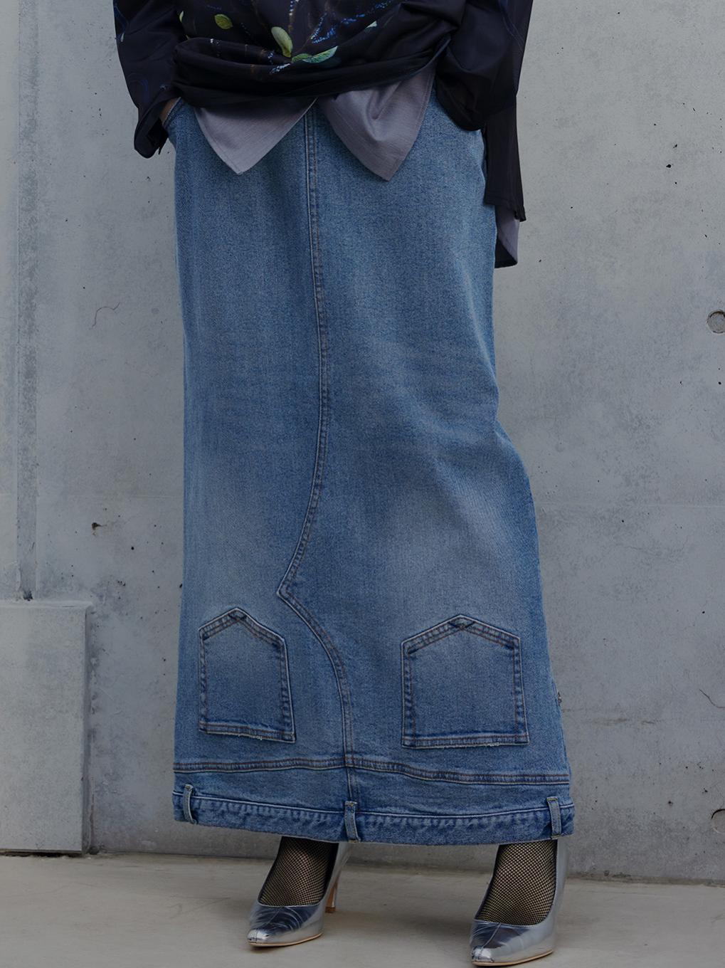 AMERI LAYERED REMAKE DENIM SKIRT 24inch AMERI LAYERED REMAKE DENIM SKIRT 24inch
