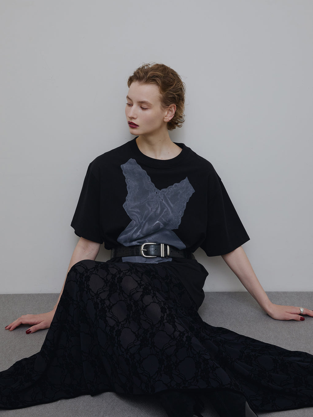LACY SATIN PRINT TEE