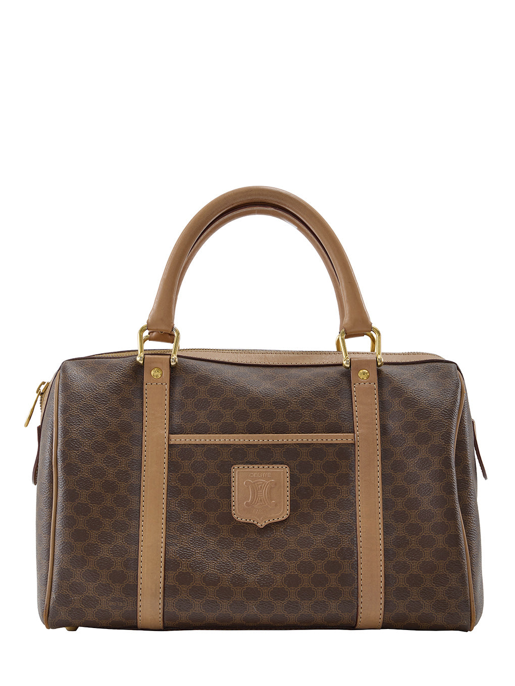 CELINE マカダム柄ブラゾン刻印ボストンバッグ