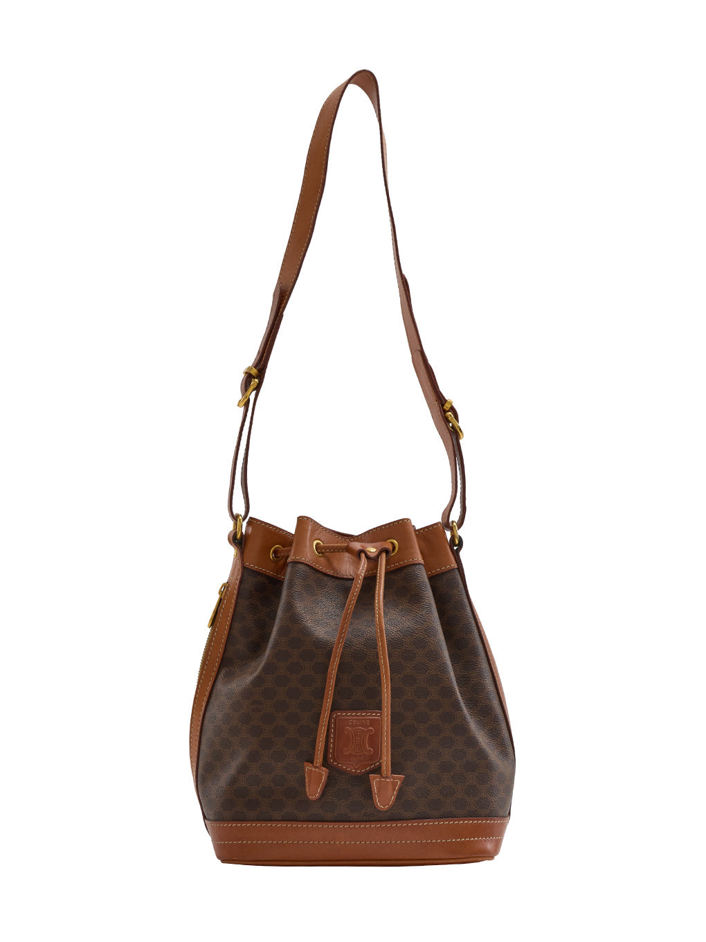 CELINE マカダム柄ブラゾン刻印巾着ショルダーバッグ 