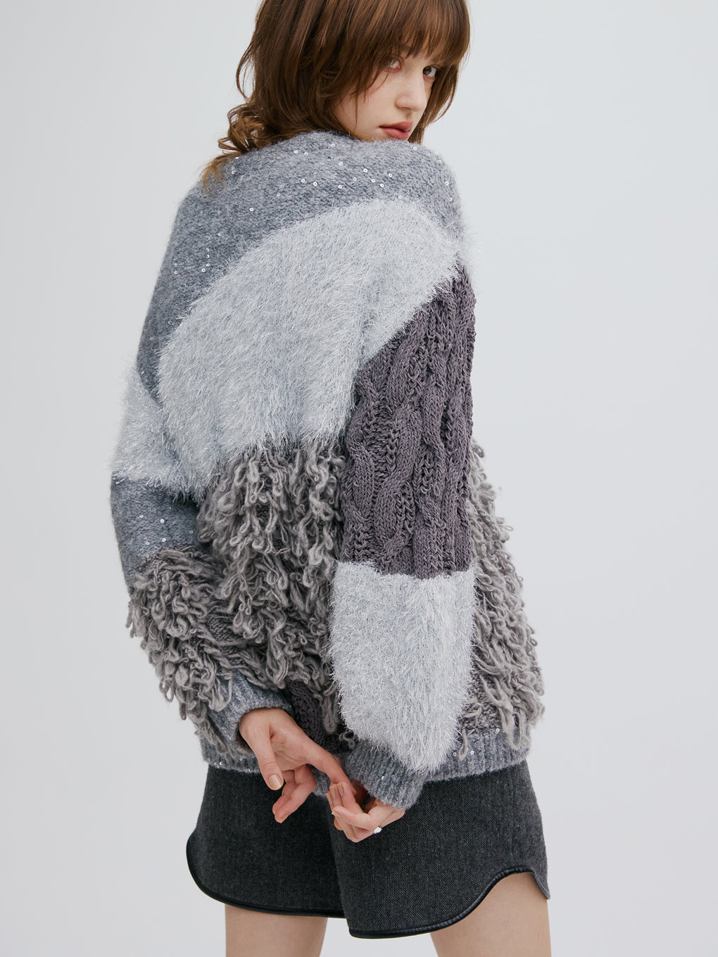 UND MIX YARN PATCHWORK KNIT CARDIGAN