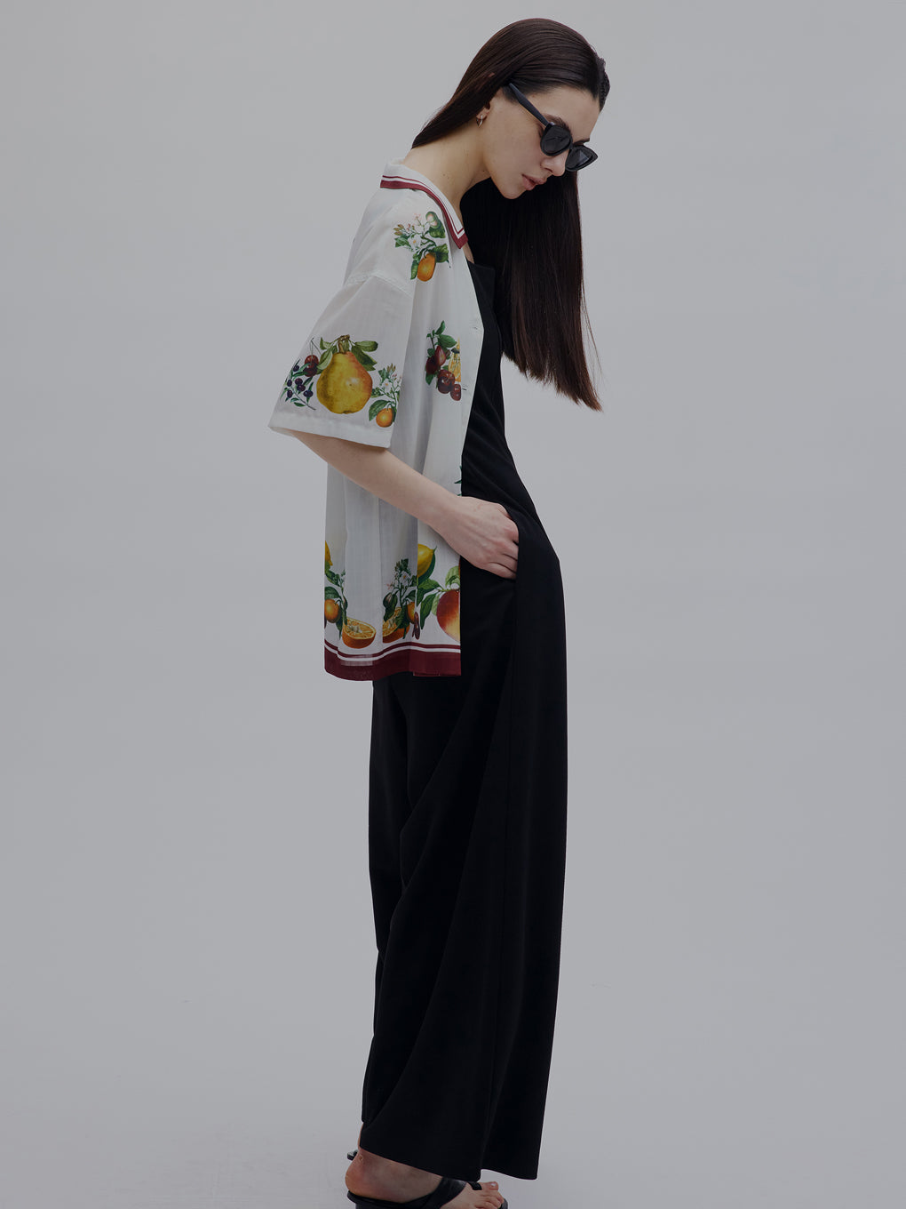 MEDI FRUIT SCARF PATTERN SHEER SHIRT