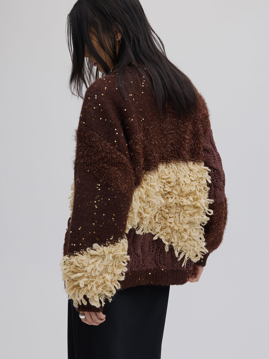 UND MIX YARN PATCHWORK KNIT CARDIGAN