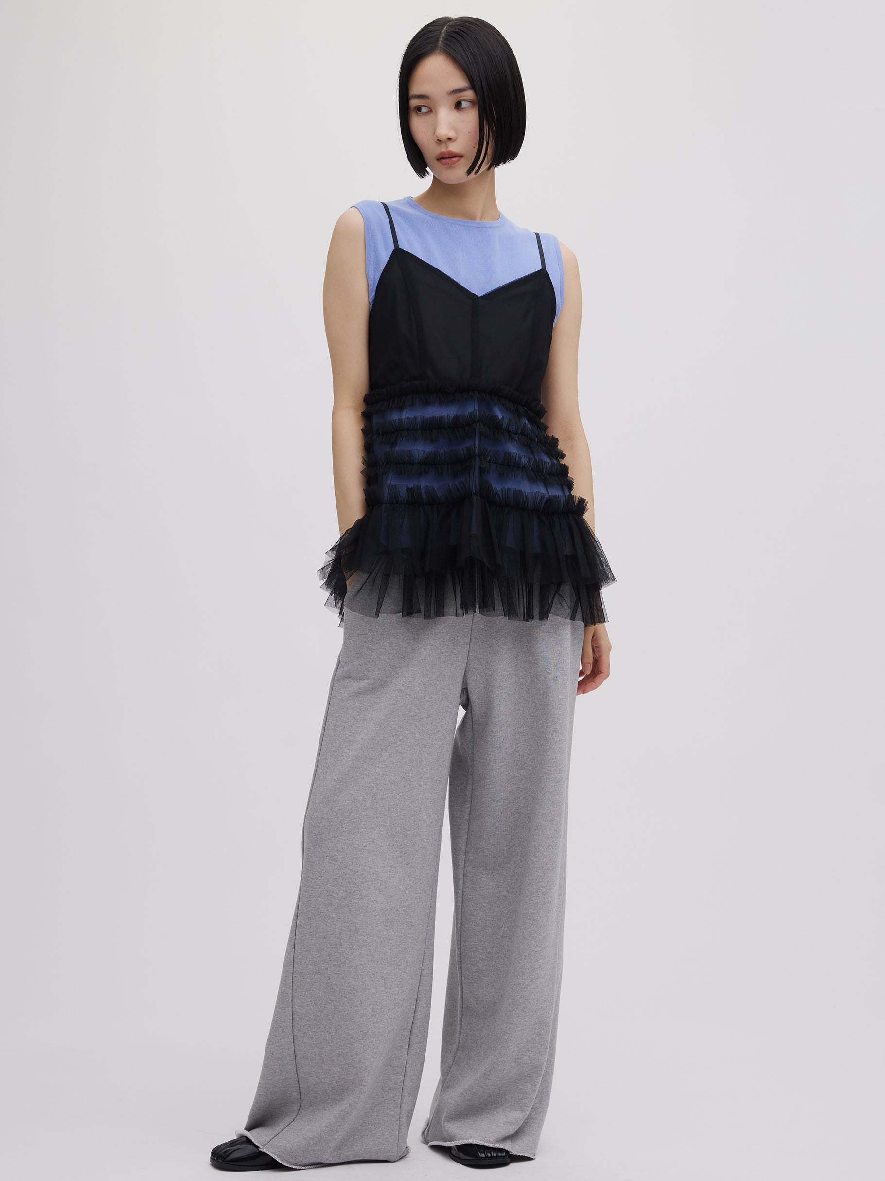 BLACK TULLE RAFFLE CAMI TOP