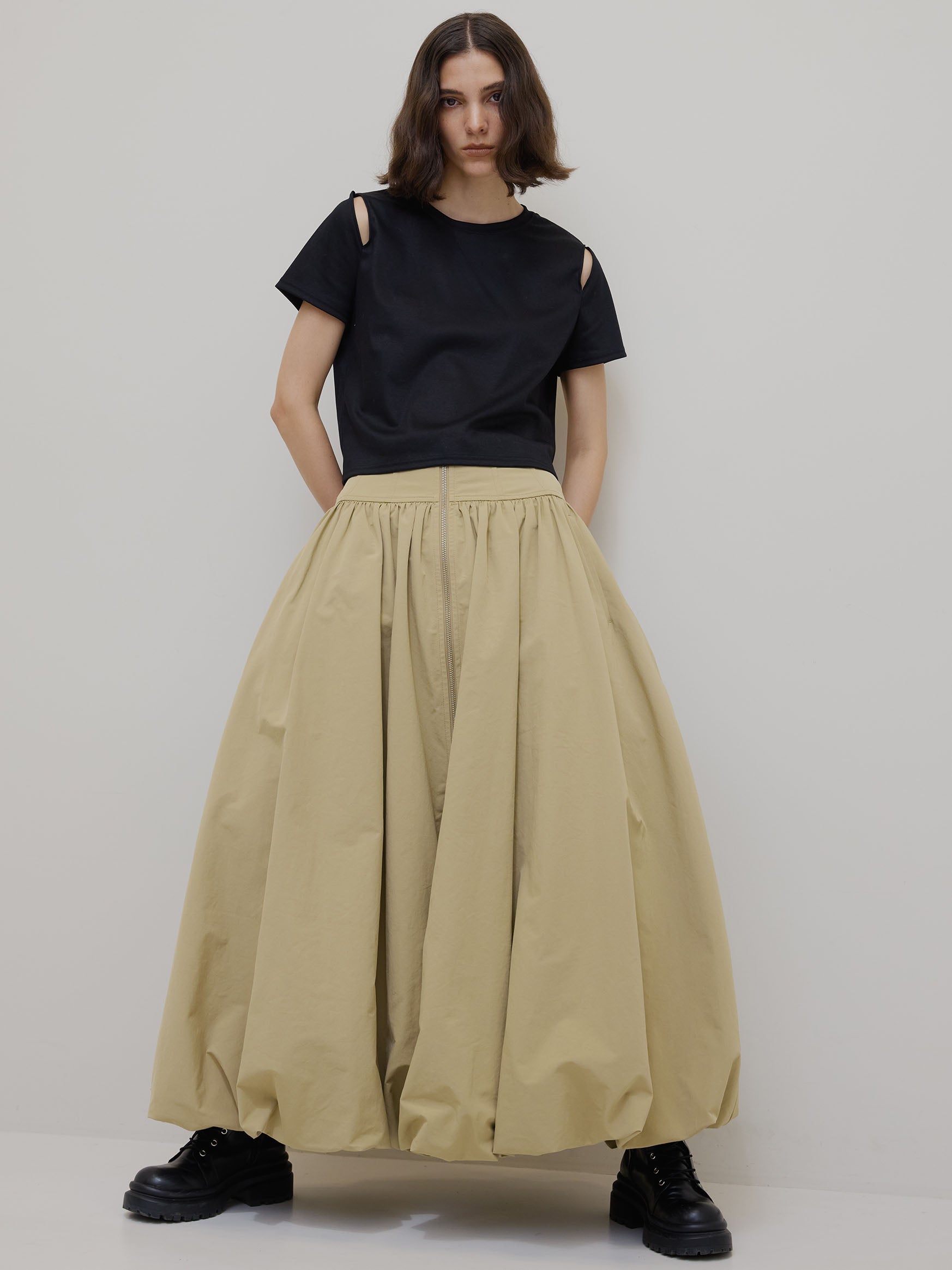 HIGH WAIST BALLOON SLIT SKIRT