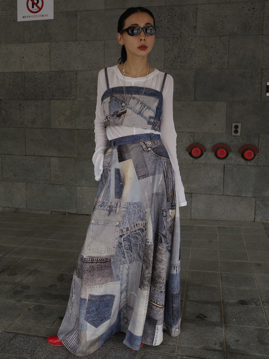 DENIM PATCHWORK PRINT SKIRT