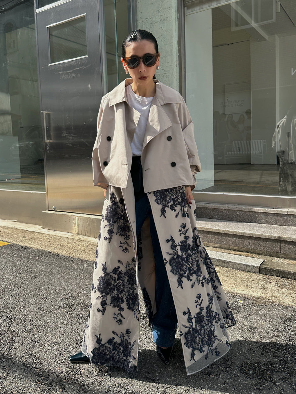 3WAY TULLE EMBROIDERY DOCKING TRENCH COAT