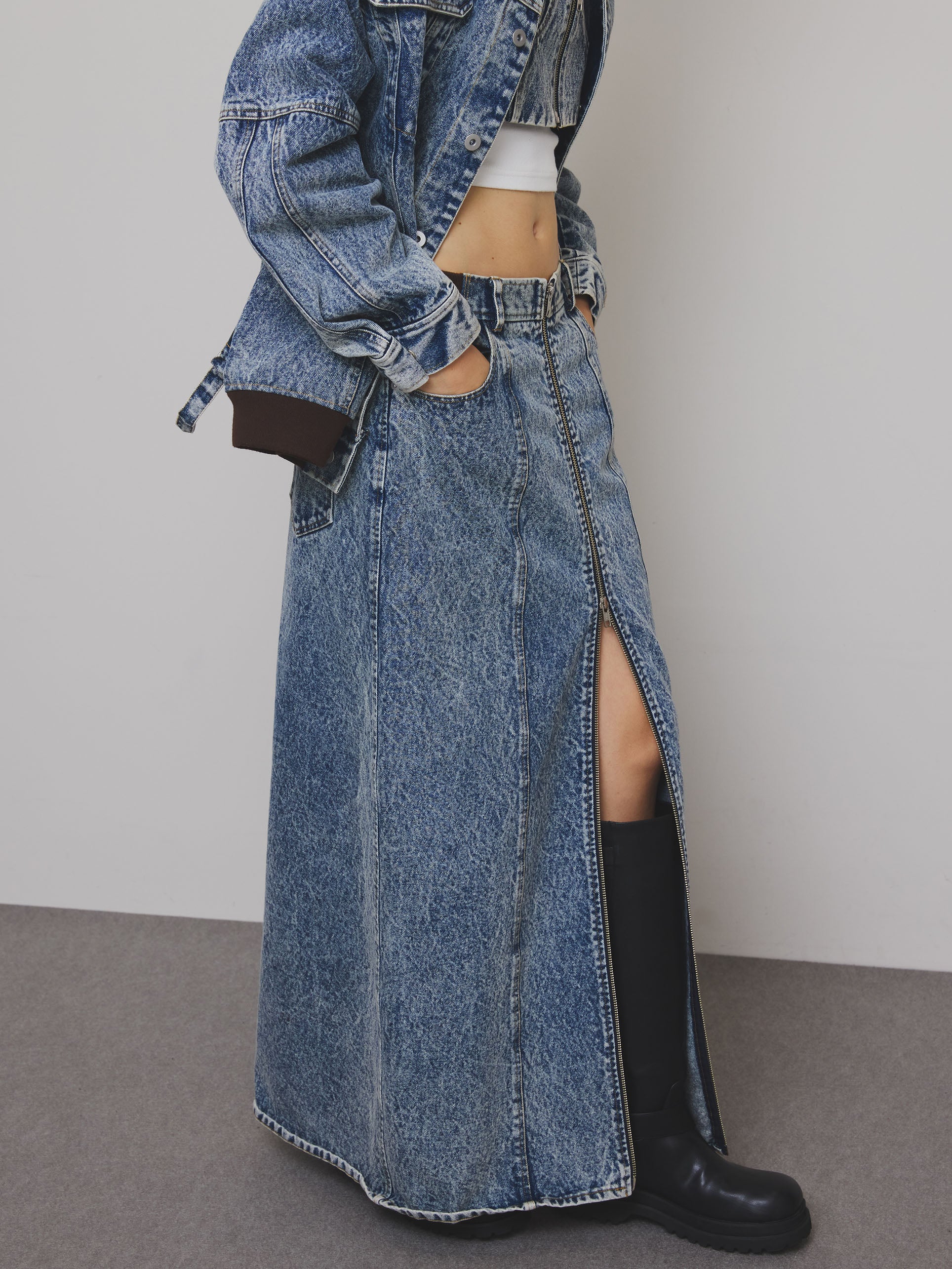RIB MIX DENIM SKIRT