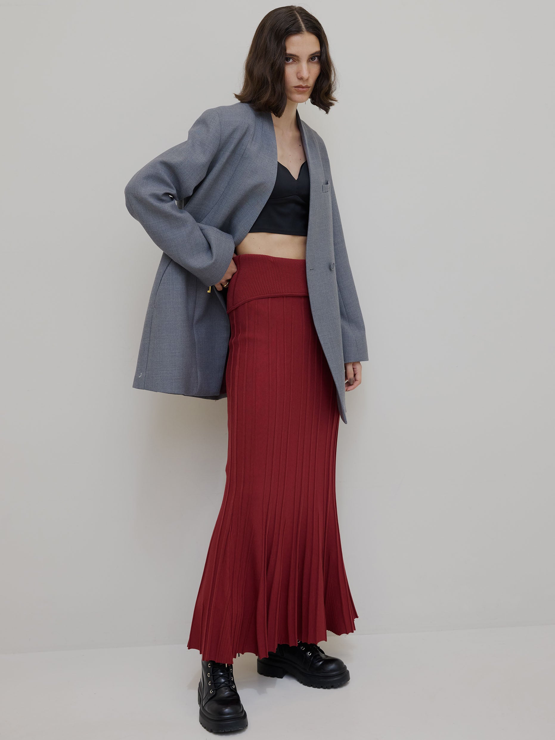 PLEATS CORSET KNIT SKIRT