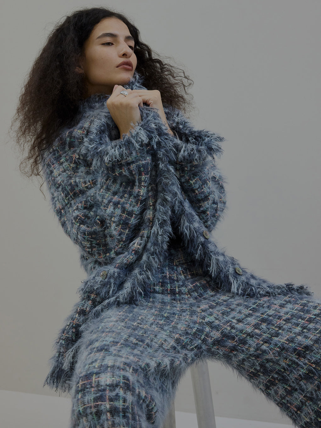 TWEED FRINGE KNIT CARDIGAN