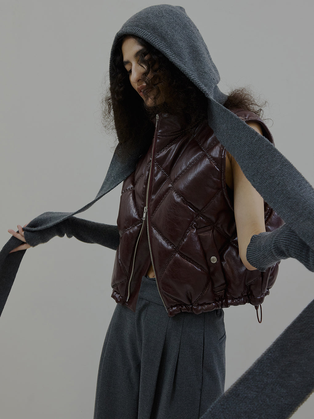 SYNTHETIC LEATHER QUILTING MINI VEST