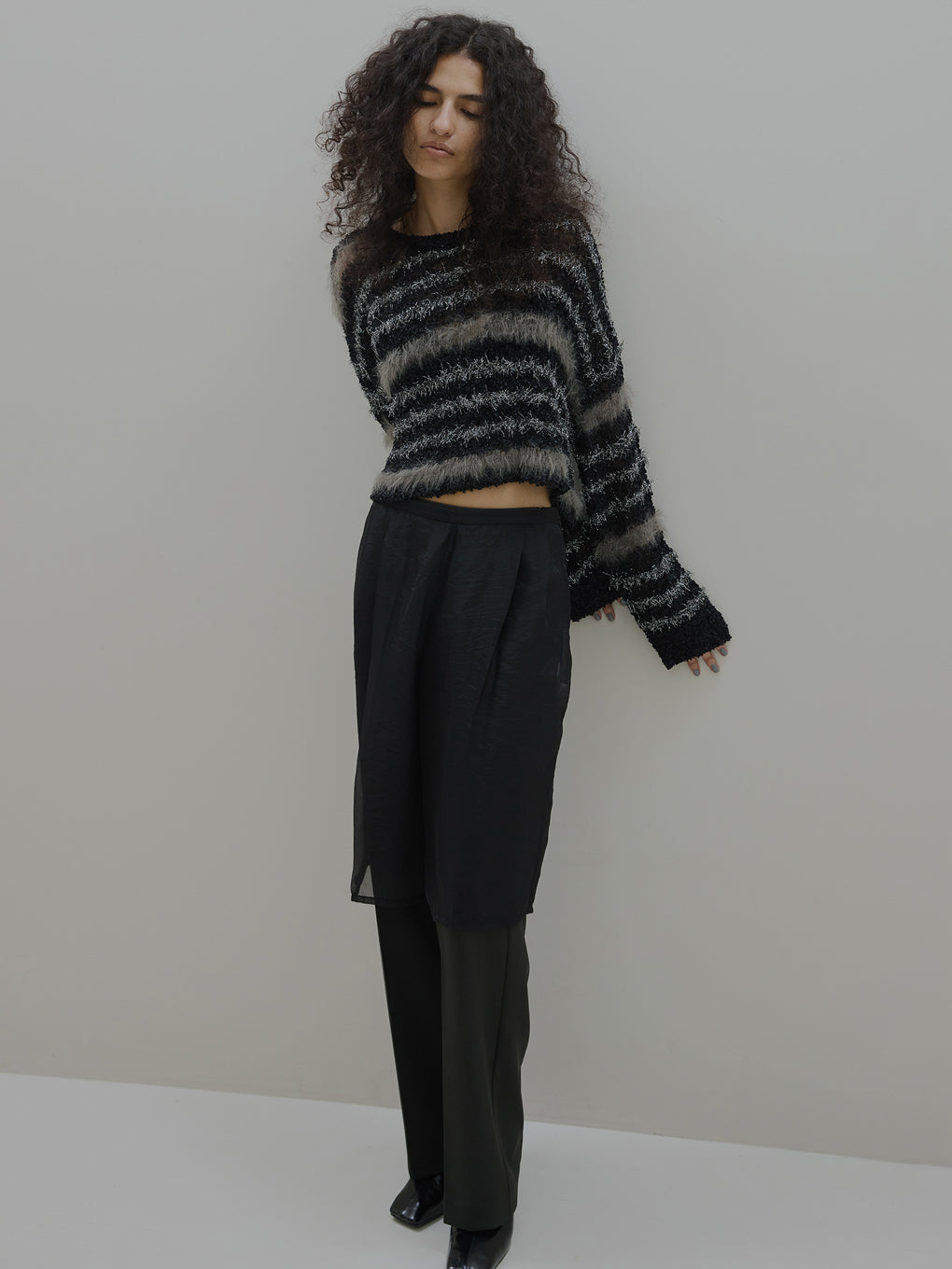 HALF SHEER LAYERED PANTS