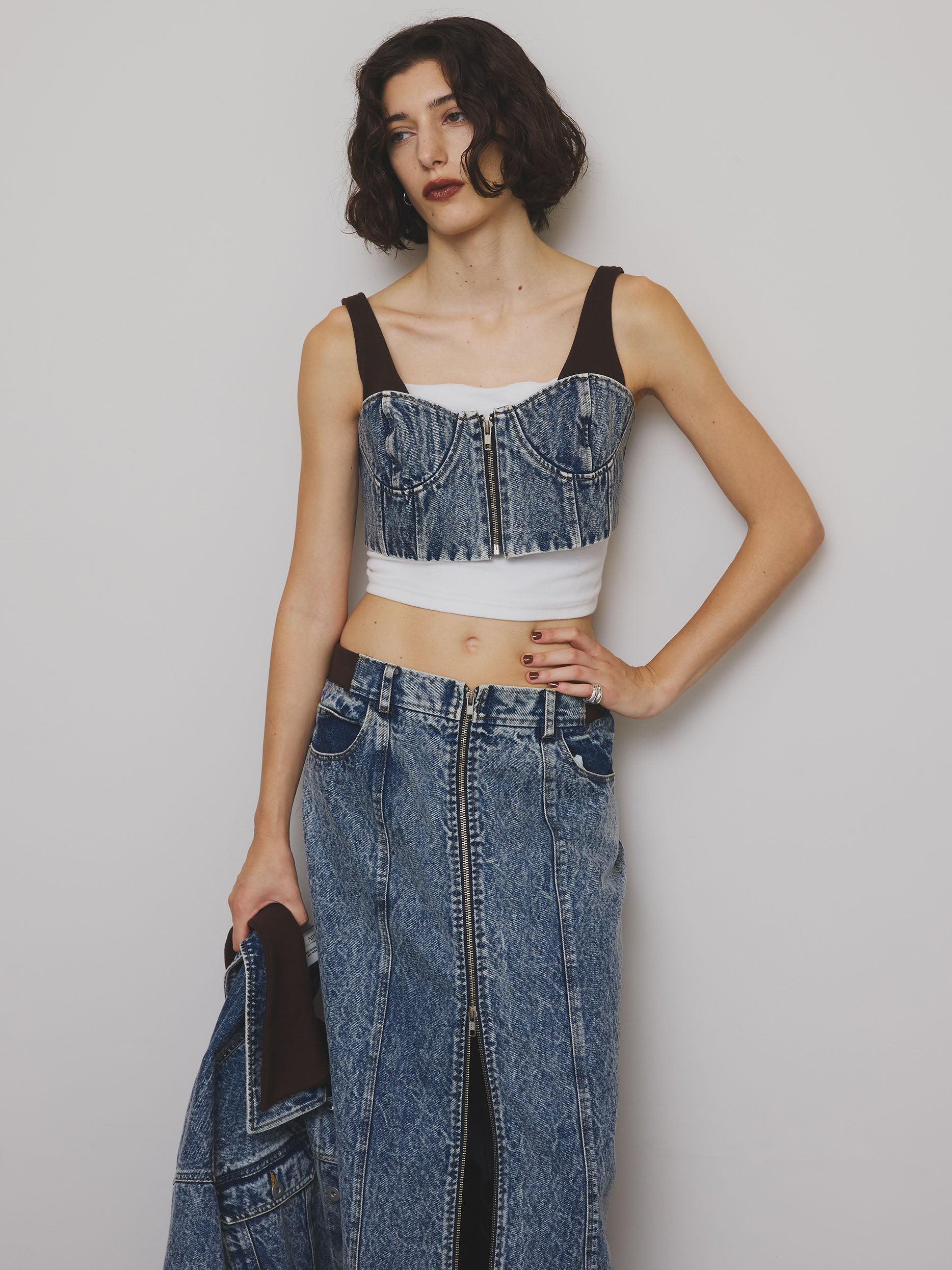 RIB MIX DENIM BUSTIER