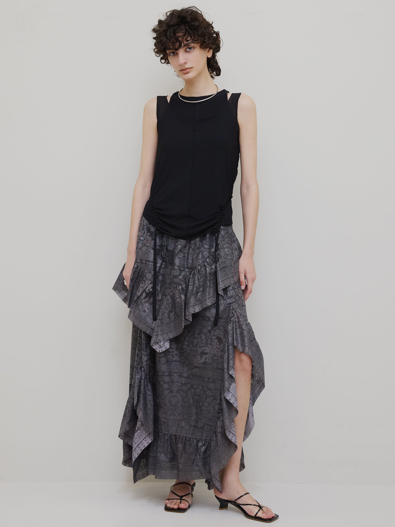 MEDI TROMPE L’OEIL RUFFLE SLIT SKIRT