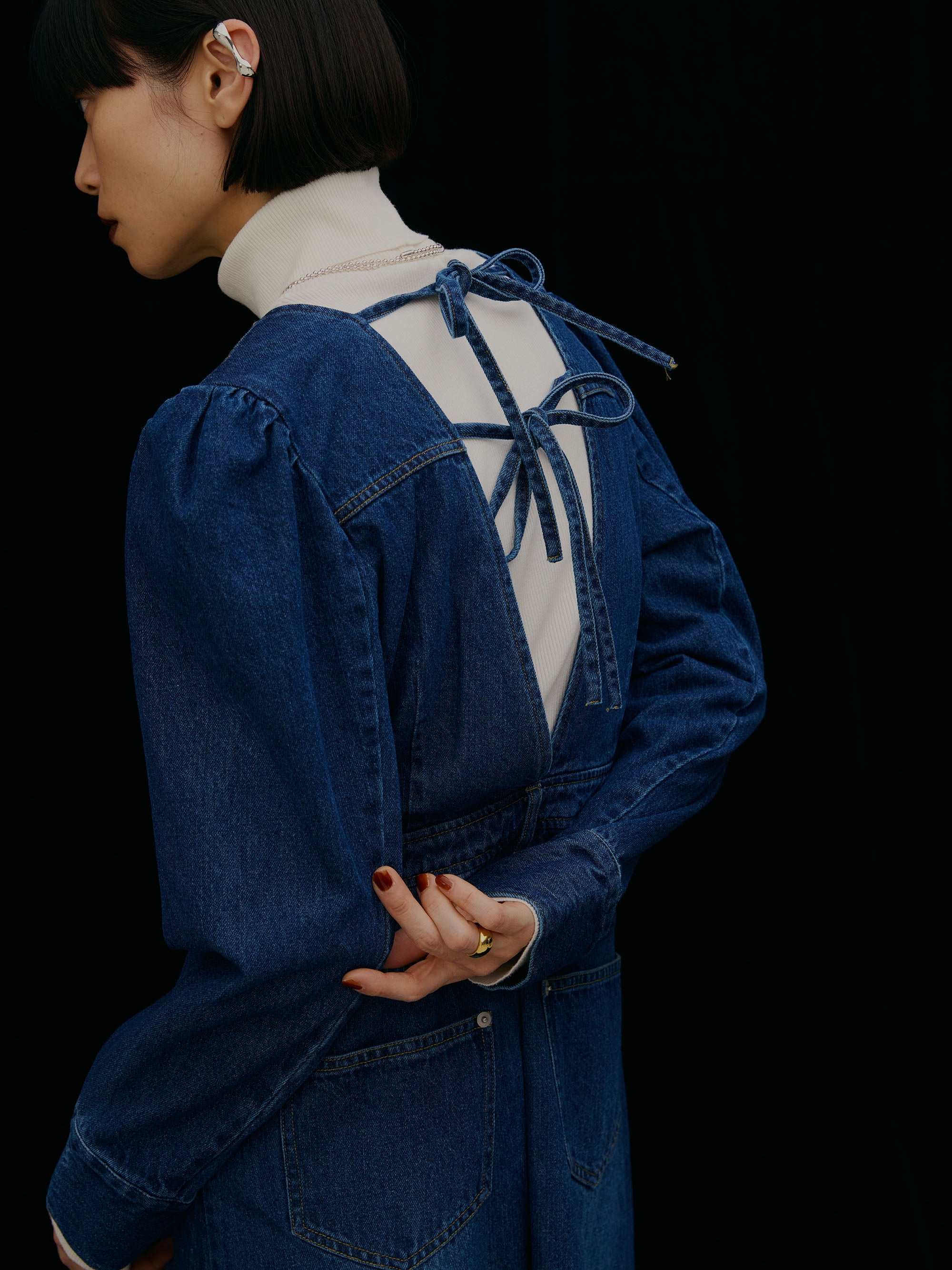 ADORABLE BACK RIBBON DENIM DRESS