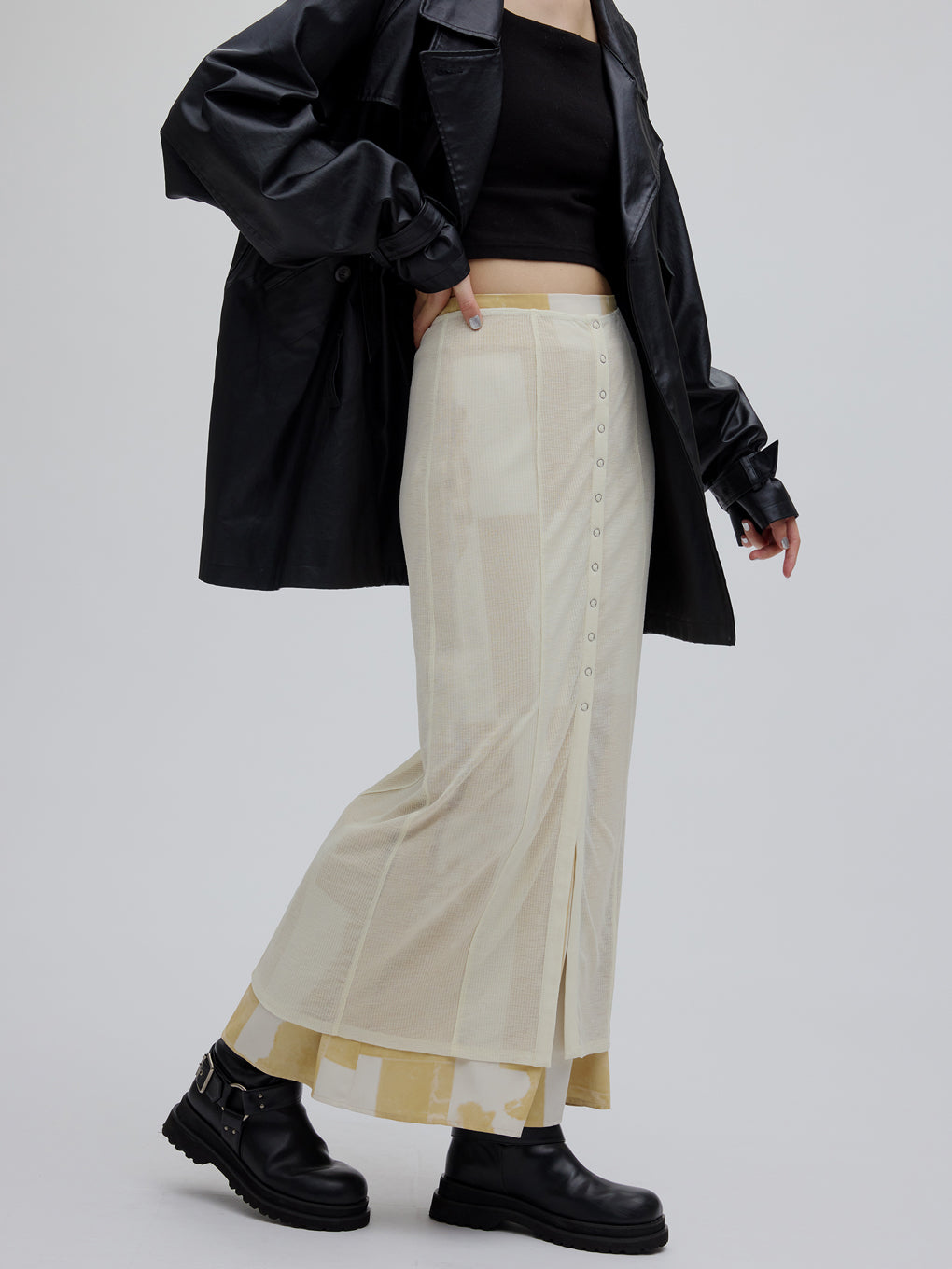 STRAIGHT SKIRT WITH SHEER RIB WAISTCLOTH