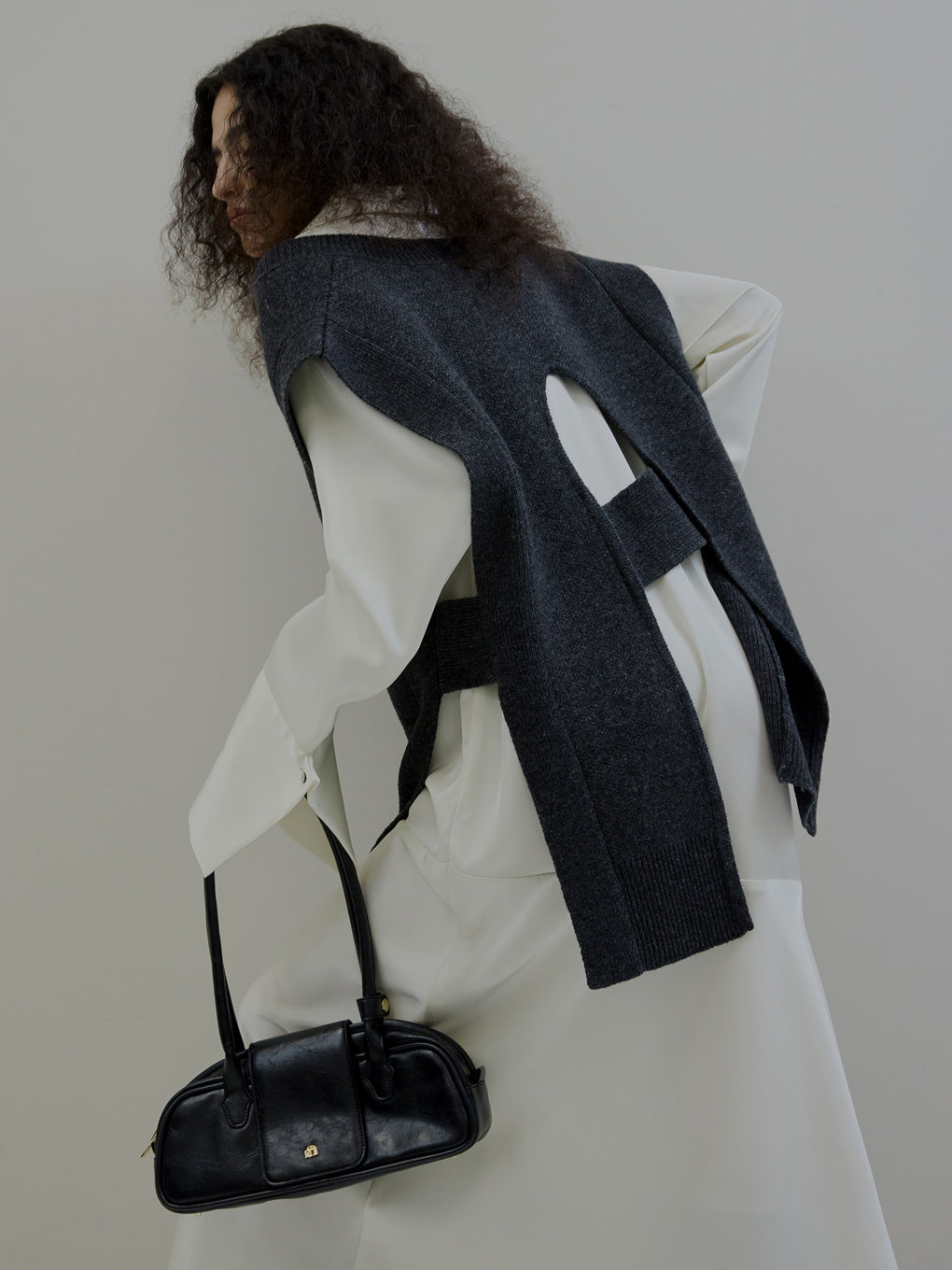 KNIT VEST SET SATIN DRESS