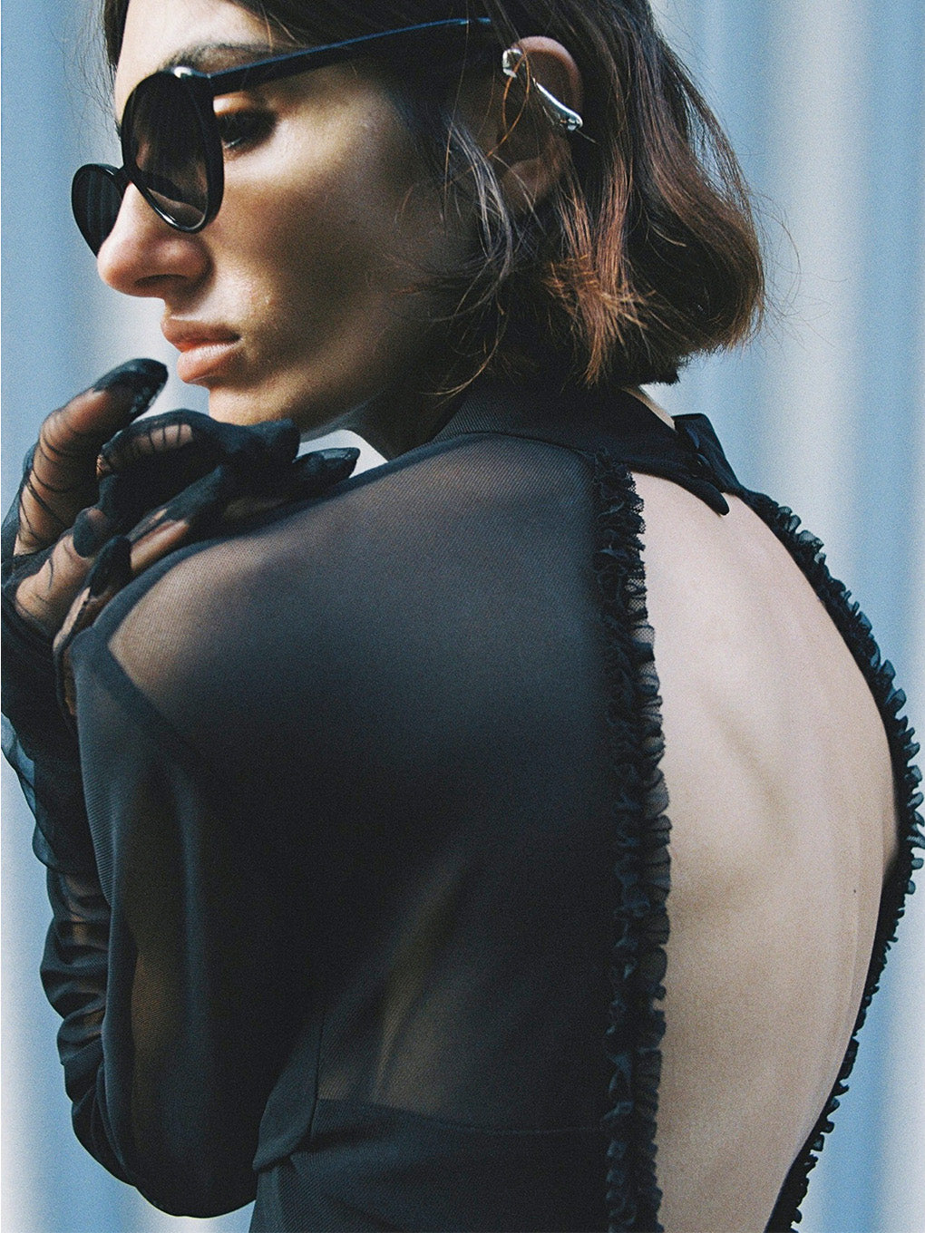 BLACK TULLE PENCIL LINE DRESS